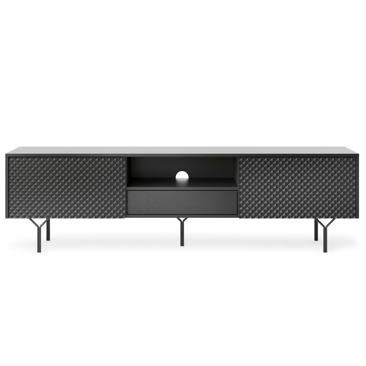 LOWBOARD TV ORILLIA RTV1-2D Fräste Fronten, Schwarz - Schwarz, Holzwerkstoff/Kunststoff (180/51/38cm) - Komodee