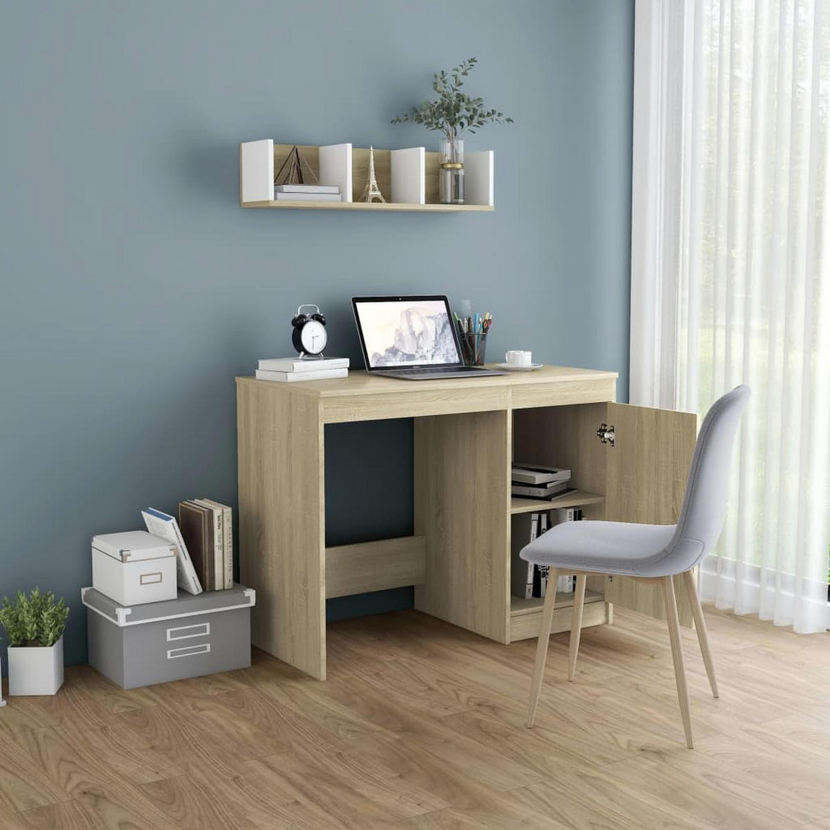 SCHREIBTISCH Modern mit 1 Schublade, 1 Tür 100/50/76 cm aus Holzwerkstoff Sonoma-Eiche Dekor - Beige/Sonoma Eiche, Holz (50/100/76cm) - vidaXL