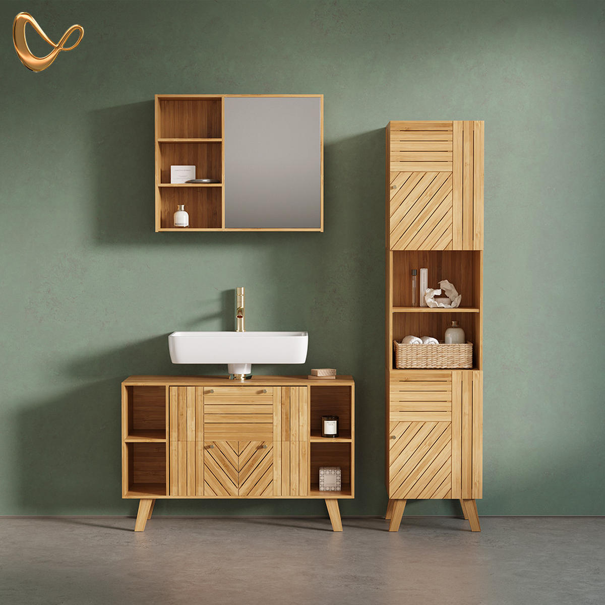 KOPALNIŠKA OMARICA Olona, Bambus, 40 x 177 cm z 2 vrati - naravne barve, leseni material (40/177/36cm) - Livinity®