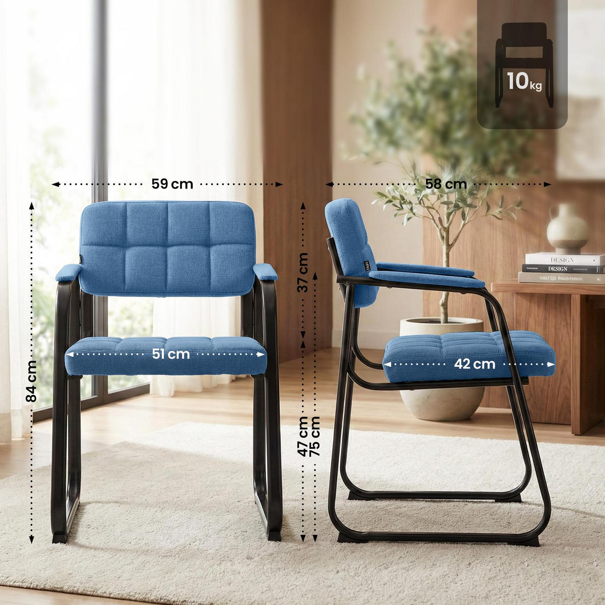 ARMLEHNENSTUHL Stoff Blau - Blau, Textil/Metall (59/84/58cm) - CLP