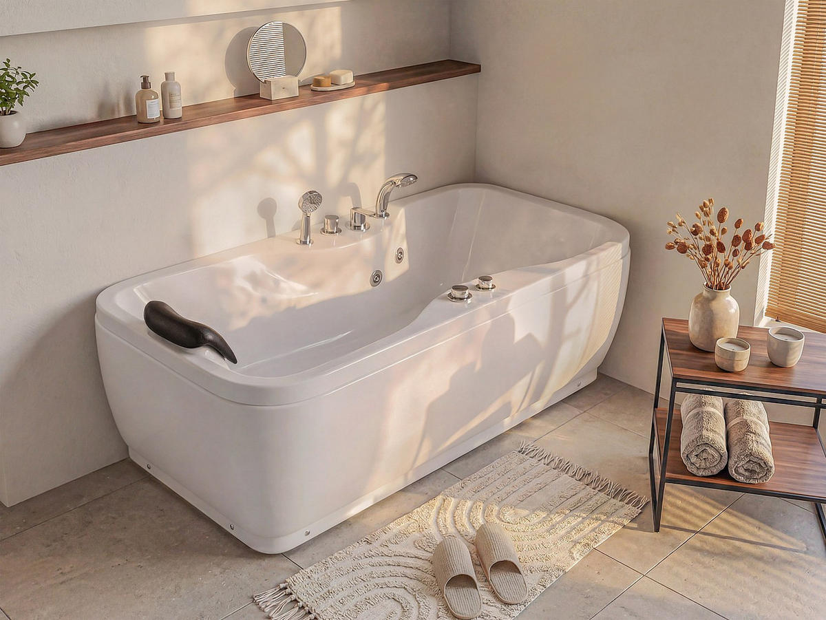 WHIRLPOOLBADEWANNE - 1 Person - acryl - weiß Gavino - Weiß, Kunststoff (150/54.5/75cm) - Vente-Unique