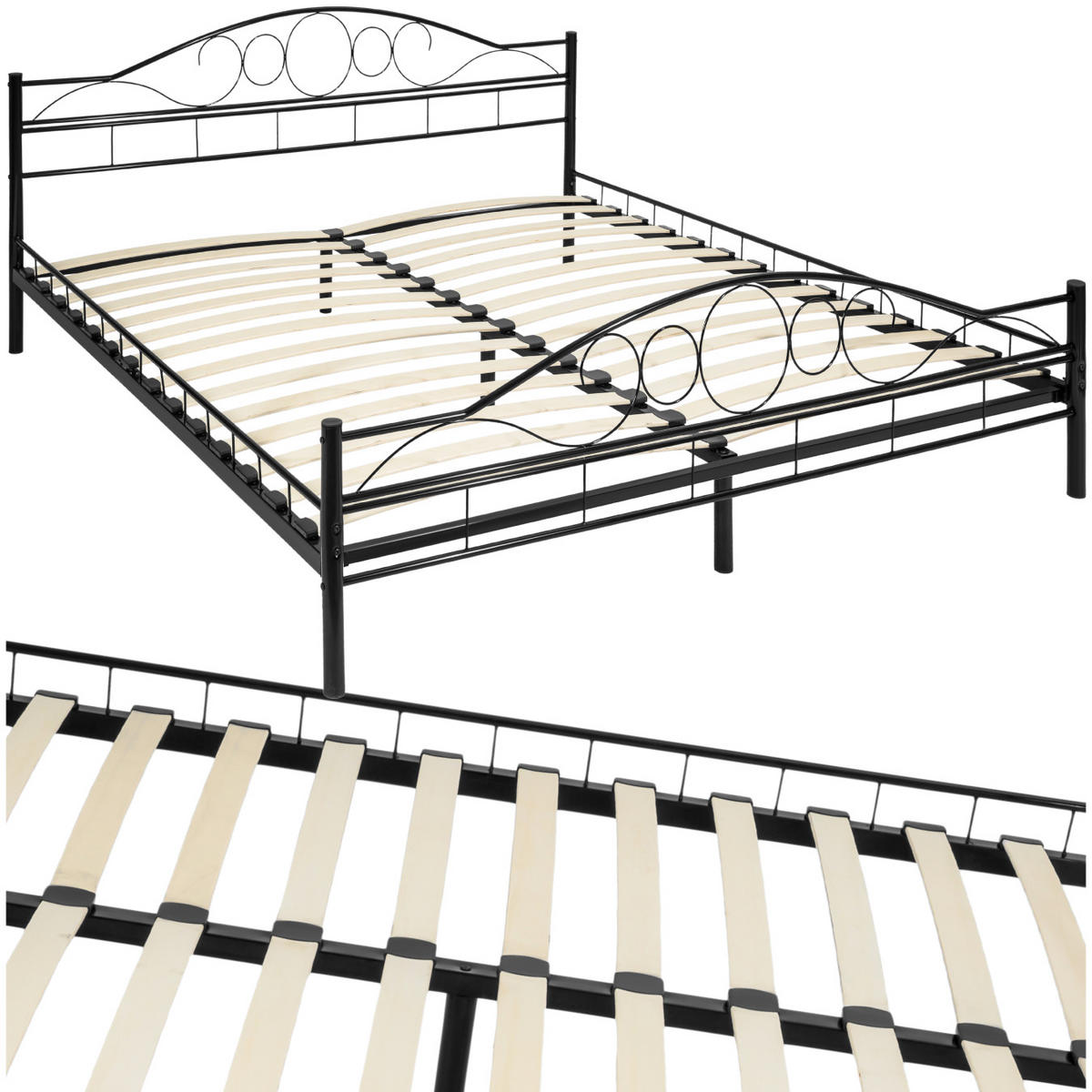 METALLBETT Sonno,180 x 200 cm,schwarz/schwarz - Schwarz, Metall - tectake