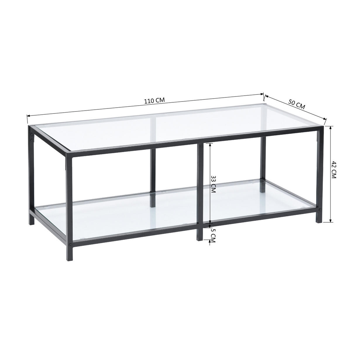COUCHTISCH Schwarz gehärtetes Glas - Schwarz, Glas/Metall (50/110/42cm) - Urban Meuble