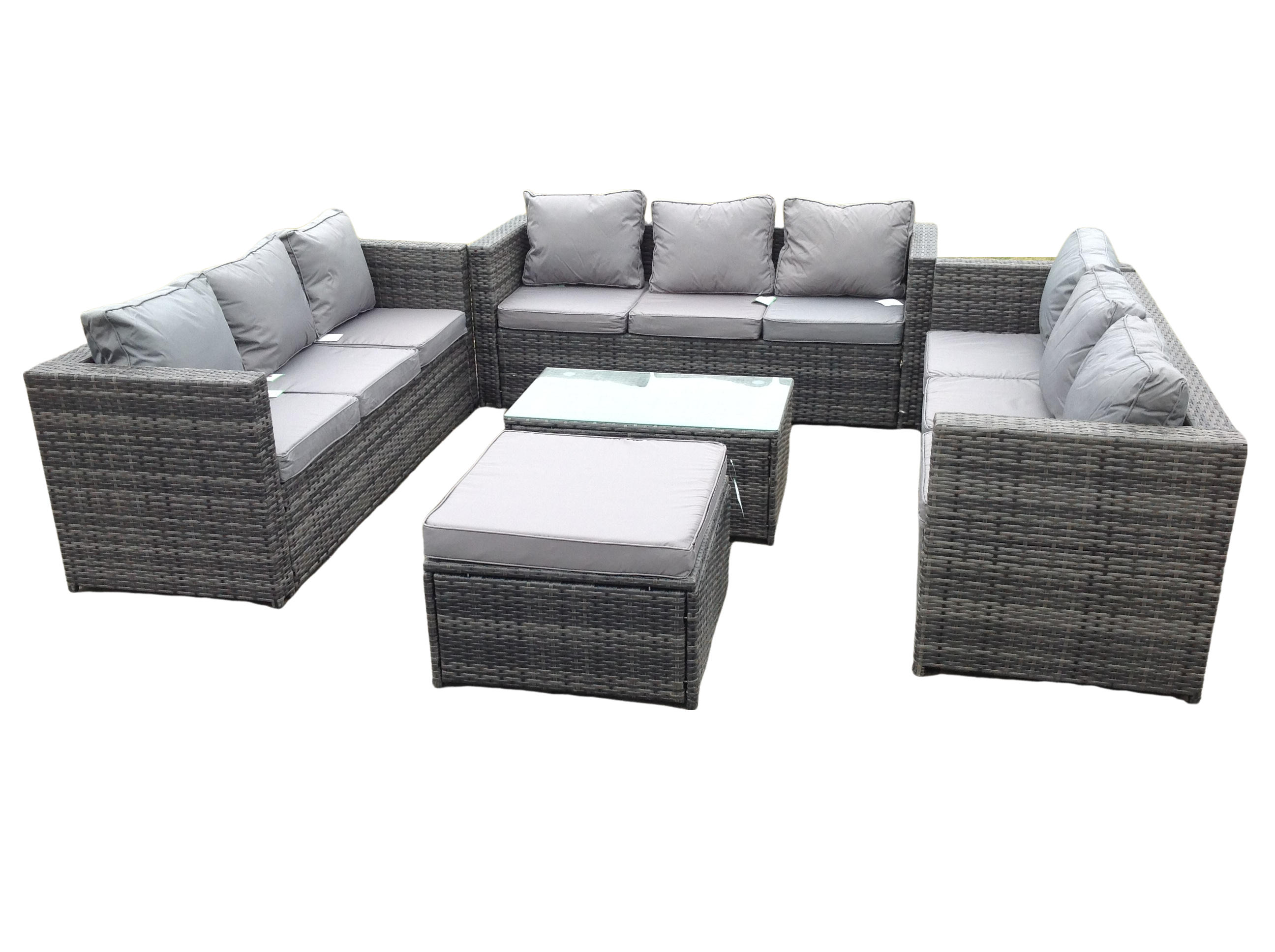 GARTENSET Polyrattan 10-Sitzer - Dunkelgrau/Grau, Glas/Kunststoff - Fimous