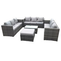GARTENSET Polyrattan 10-Sitzer - Dunkelgrau/Grau, Glas/Kunststoff - Fimous