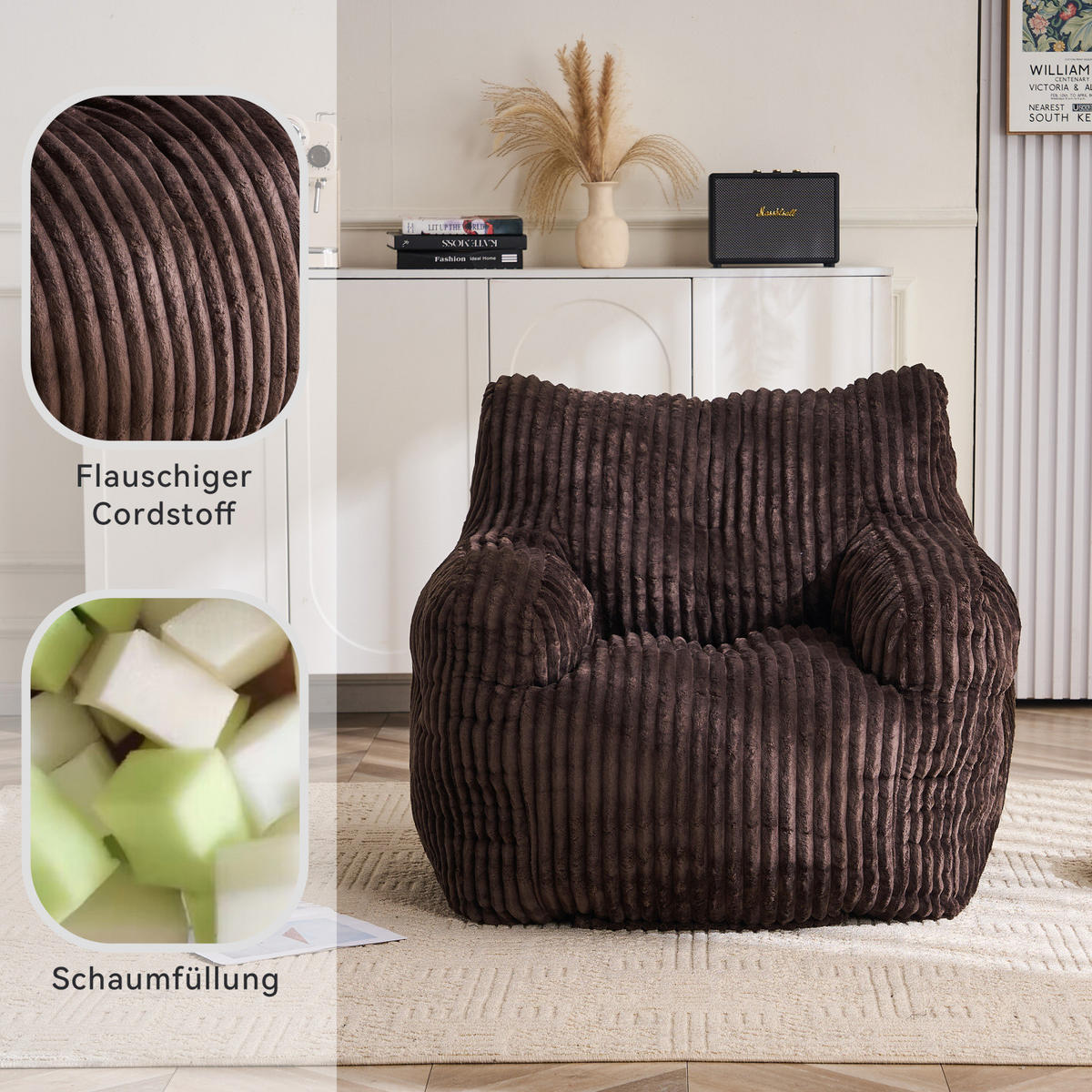 SOFA,BRAUNCORDBEZUG, Polstersessel Relaxsessel für Wohnzimmer Schlafzimmer - Braun, Textil (100/70/94cm) - PARAFTA HOME