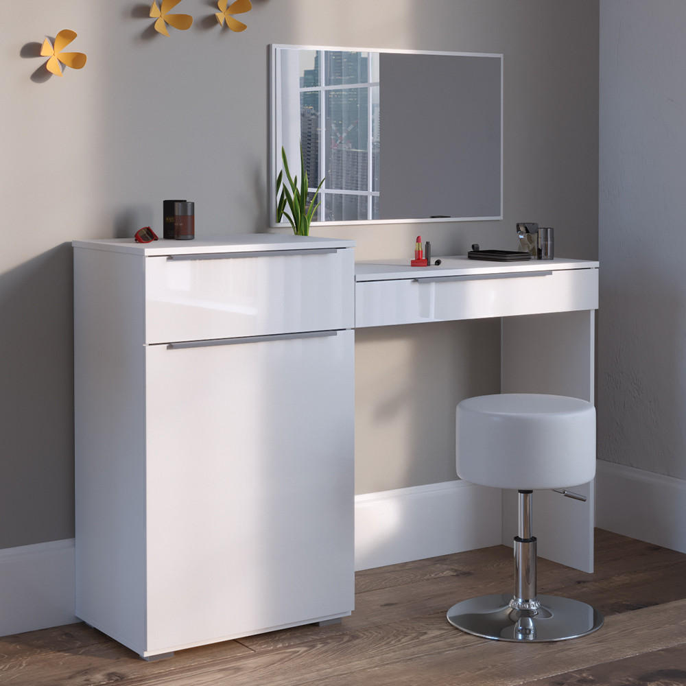 SCHMINKTISCH Lilli Weiß 135 cm mit Hocker - Weiß, Holzwerkstoff (135/90/39cm) - Vicco