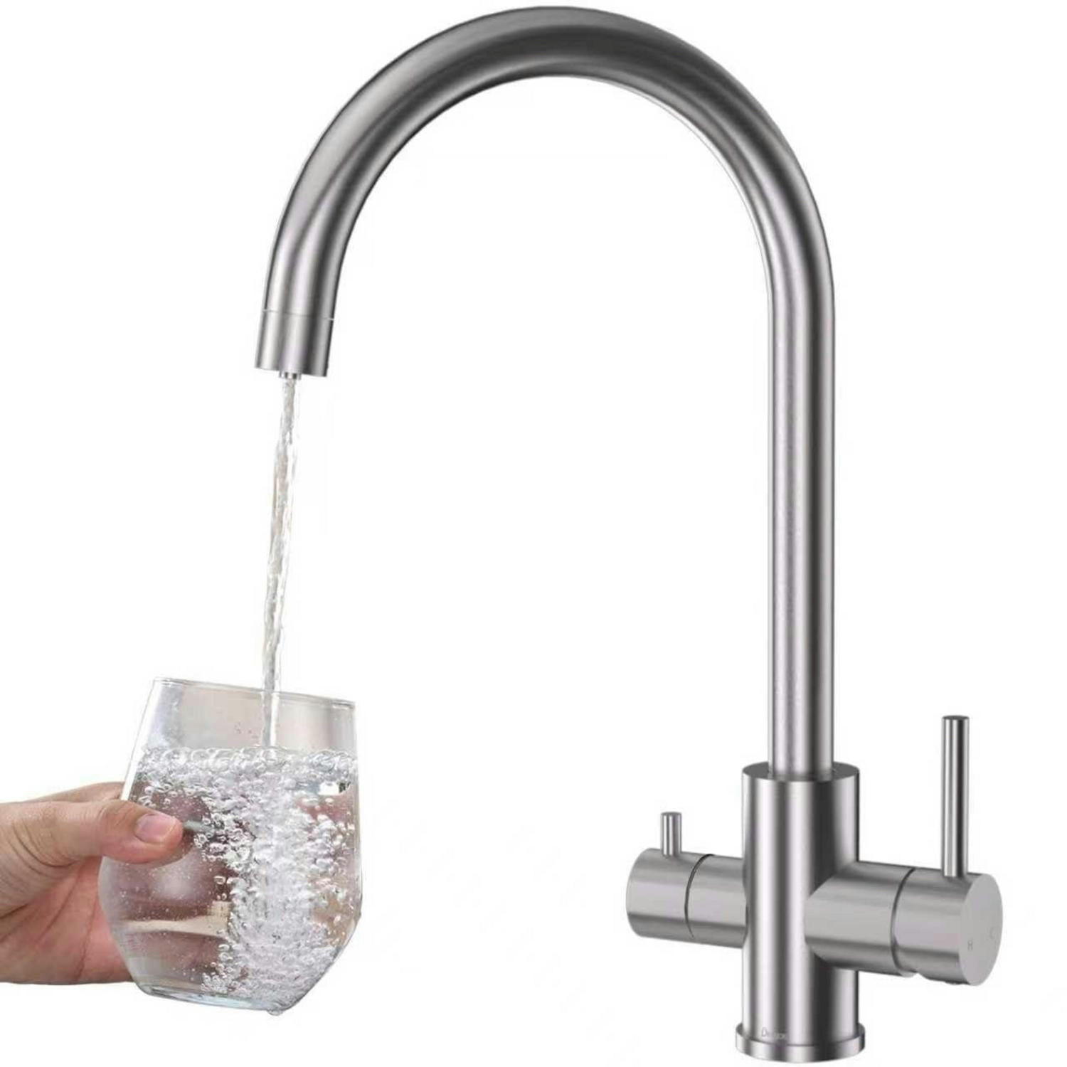 KÜCHENARMATUR 3-Wege mit Trinkwasserfunktion gebürstetes Silber - Silberfarben, Metall (20.6/26.7/39.6cm)