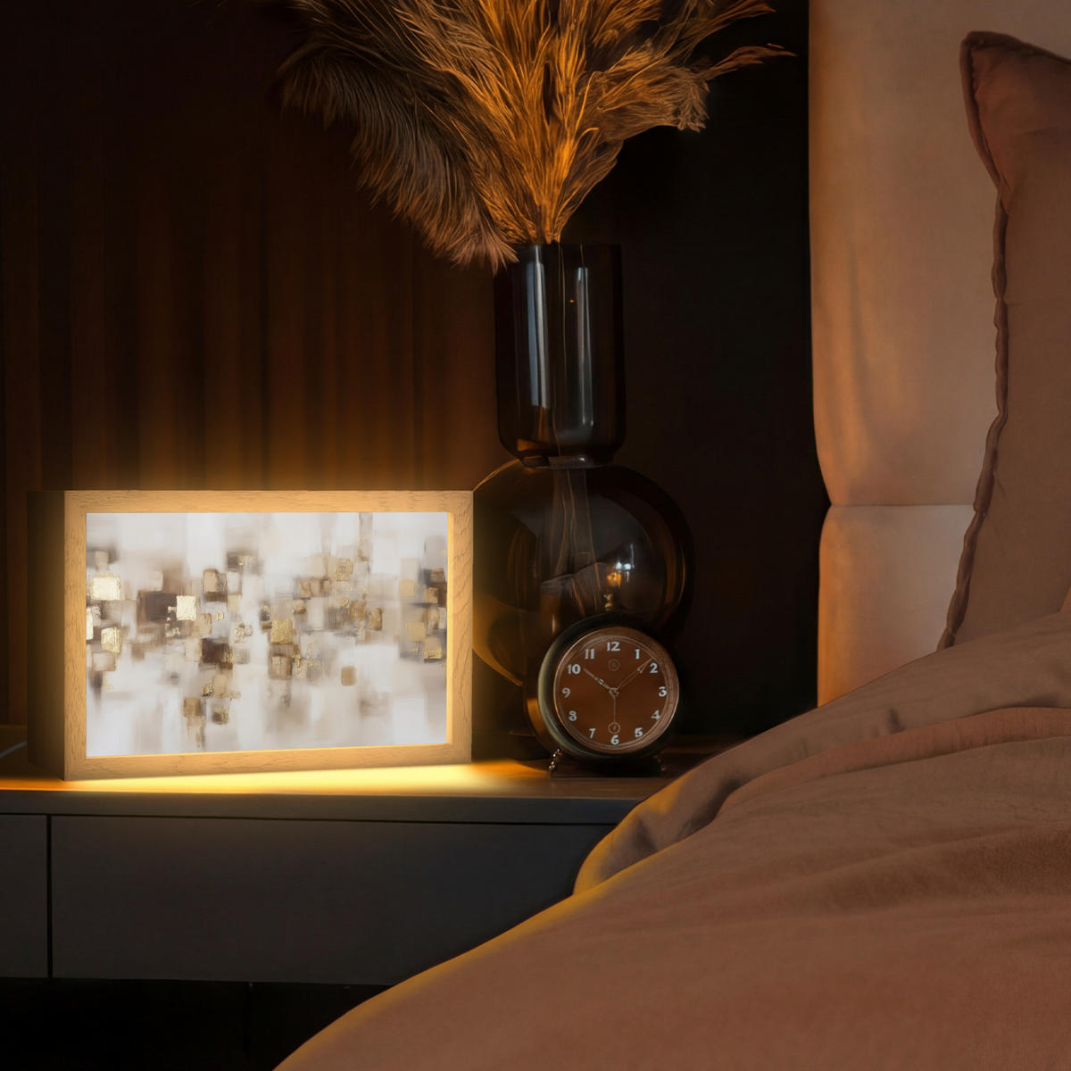 STOLNÁ LAMPA Abstraktné štvorce - zemité tóny - hmlisté 30x20 cm - farba hrušky, kompozitné drevo (8/30/20cm) - OnlyWow