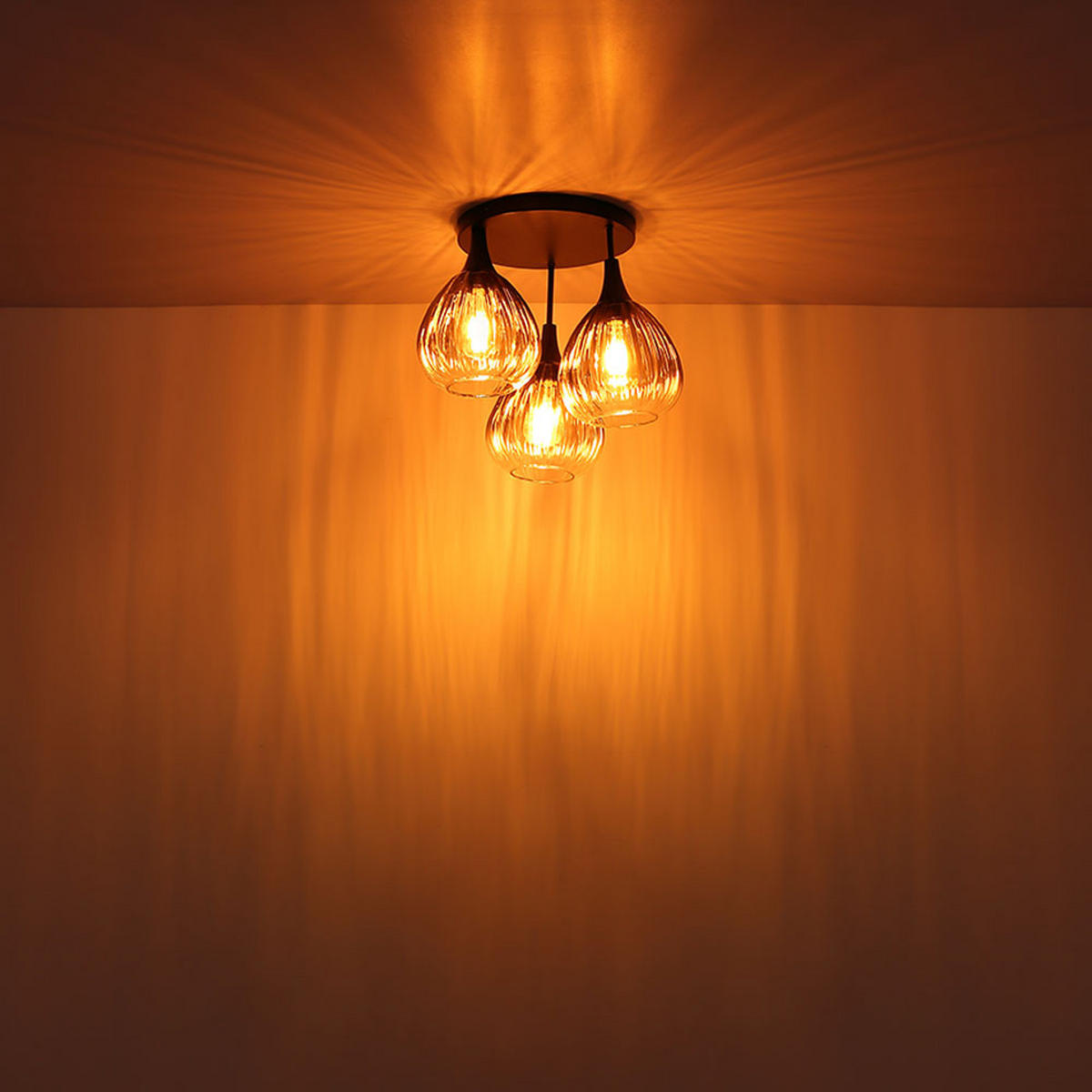 DECKENLEUCHTE Metall, Schwarz, Glas rauchfarben, 3-flammig - Schwarz, Glas (44/44/35cm) - Globo Lighting