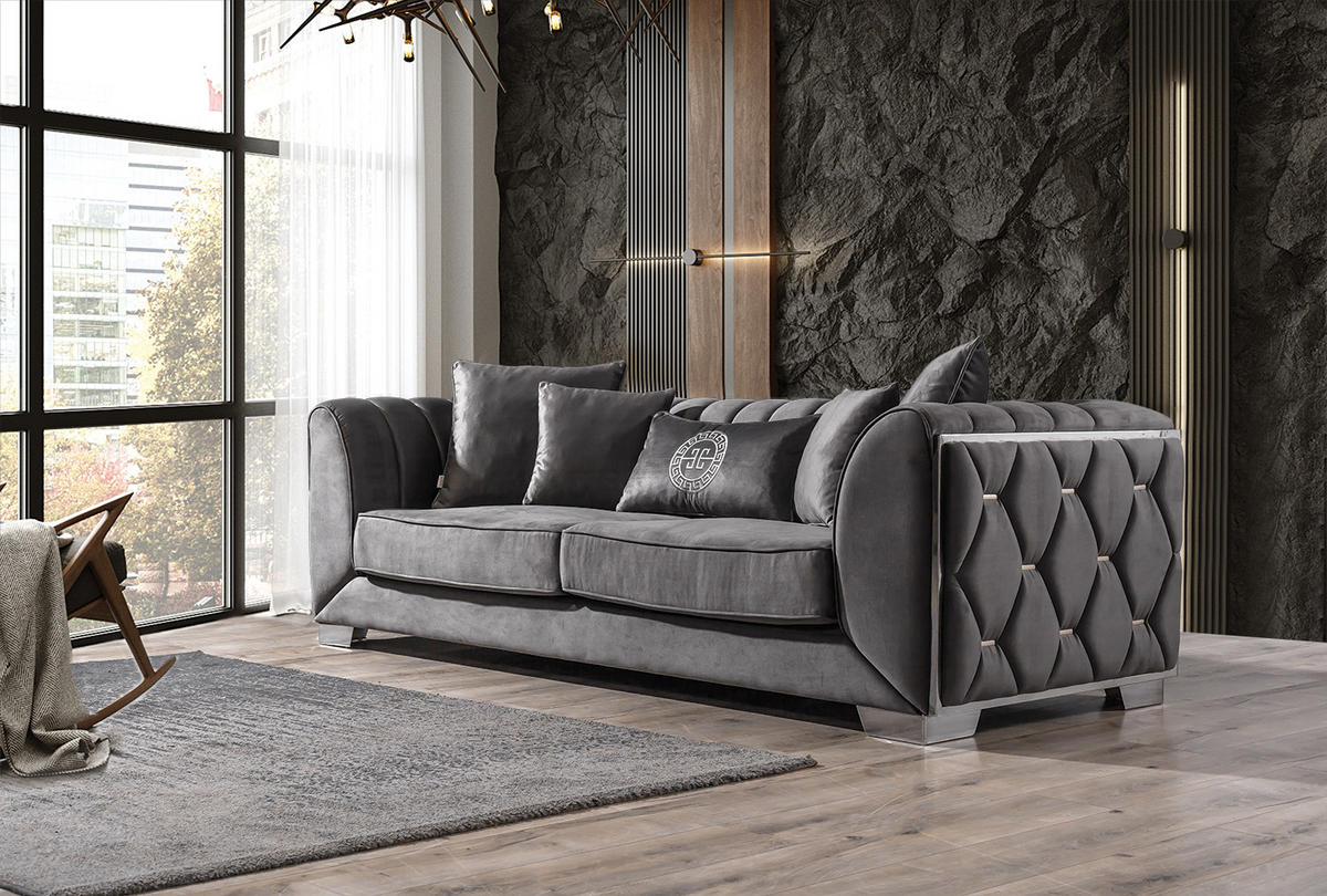 2 Sitzer SOFA Casablanca Samt Grau - Grau, Textil/Metall (210/75/95cm) - Villa Möbel