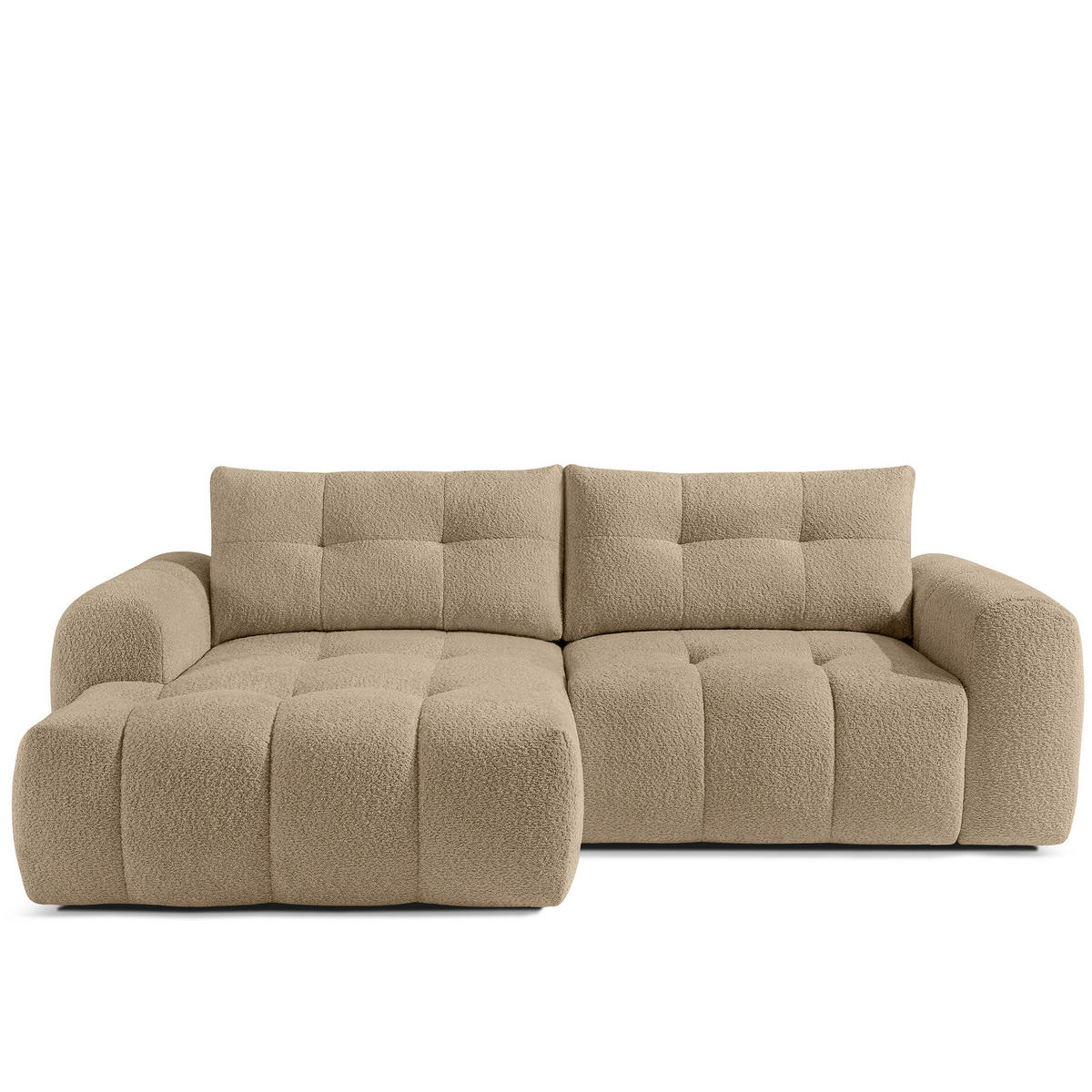 ECKSOFA MIT HOCKER RAVIA, Bouclé, Beige - Beige, Holz/Textil (96/50cm) - KONSIMO®