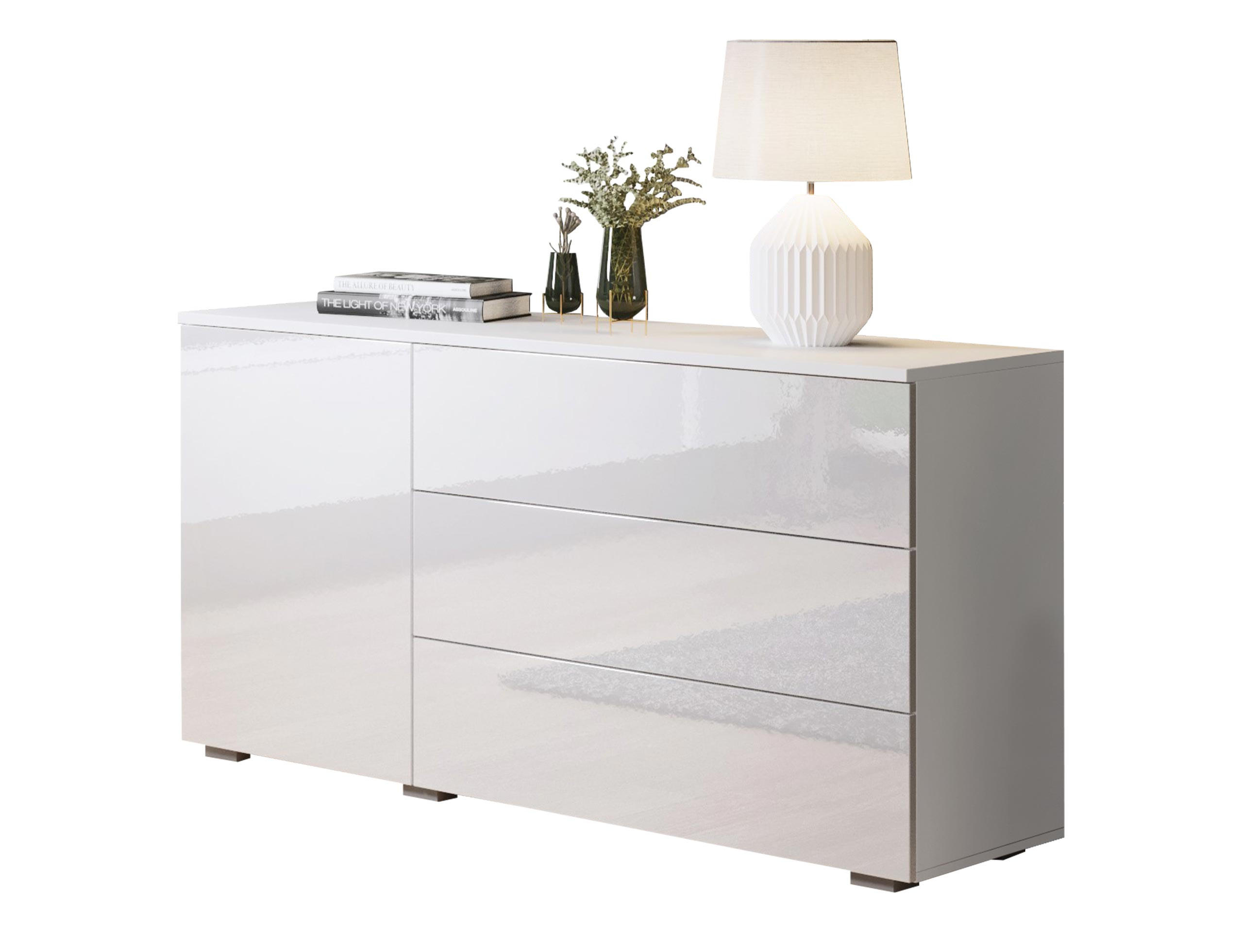 Mirjan24 Kommode Weiß, Weiß Hochglanz 111x68x39 cm
