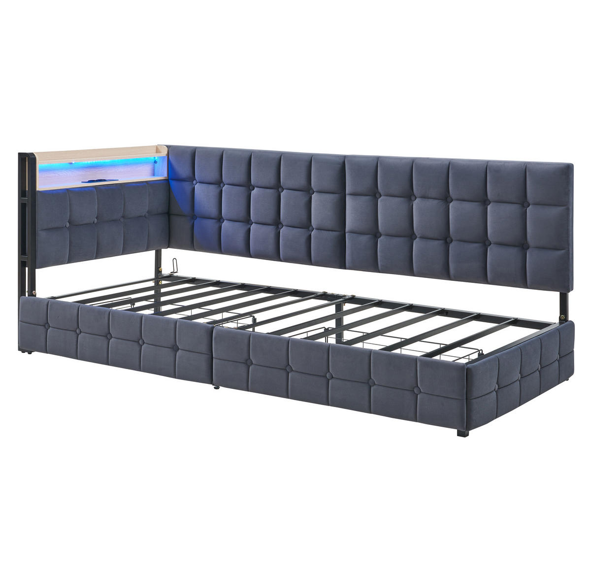 SCHLAFSOFA 90/200 cm mit LED-Beleuchtung, USB- und Typ-C-Anschluss, 2 Schubladen und Samtbezug, Grau - Grau, Textil (99/83.5/208.5cm) - Redom