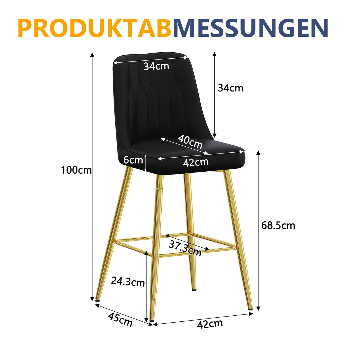 BARHOCKER 2er-Set 100 cm Schwarz mit Metallgestell - Schwarz, Metall (45/100/42cm) - MIVRAY