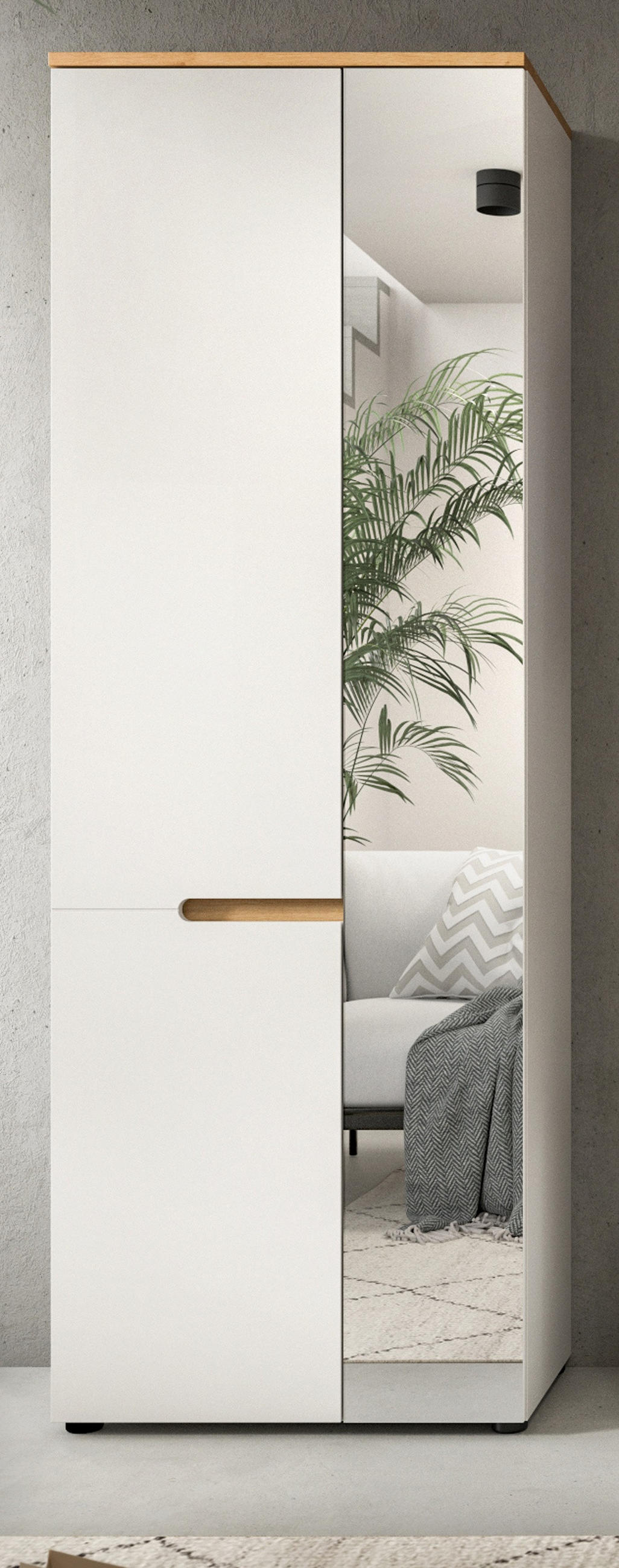 GARDEROBENSCHRANK weiß, Eiche Artisan 65 cm, Schuhschrank mit Soft-Close - Weiß, Glas/Holzwerkstoff (65/190/37cm) - Inn.Furn