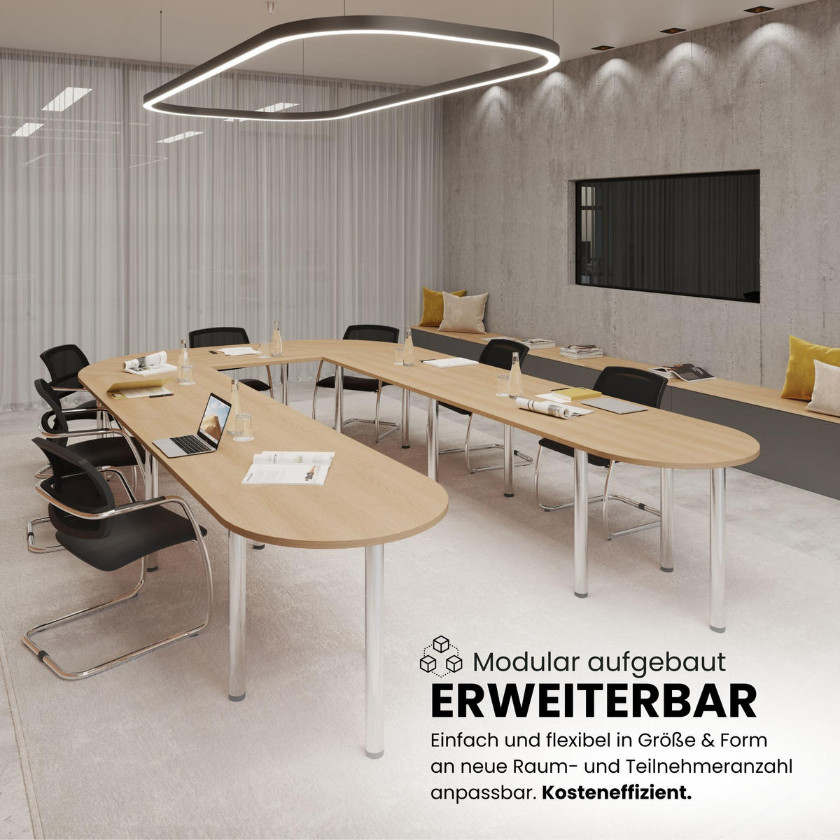 KONFERENZTISCH-SETS Serie-K 80/280/74 cm in Buchefarben - Buchefarben, Holzwerkstoff (80/280/74cm) - bümö