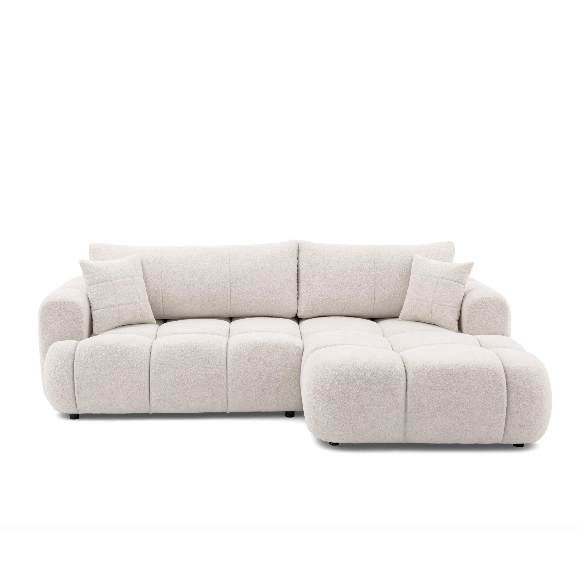 ECKSOFA CALM L Rechts mit Schlaffunktion 140x215 Webstoff weiß - Schwarz/Weiß, Holz/Kunststoff (151/261cm) - Muffo