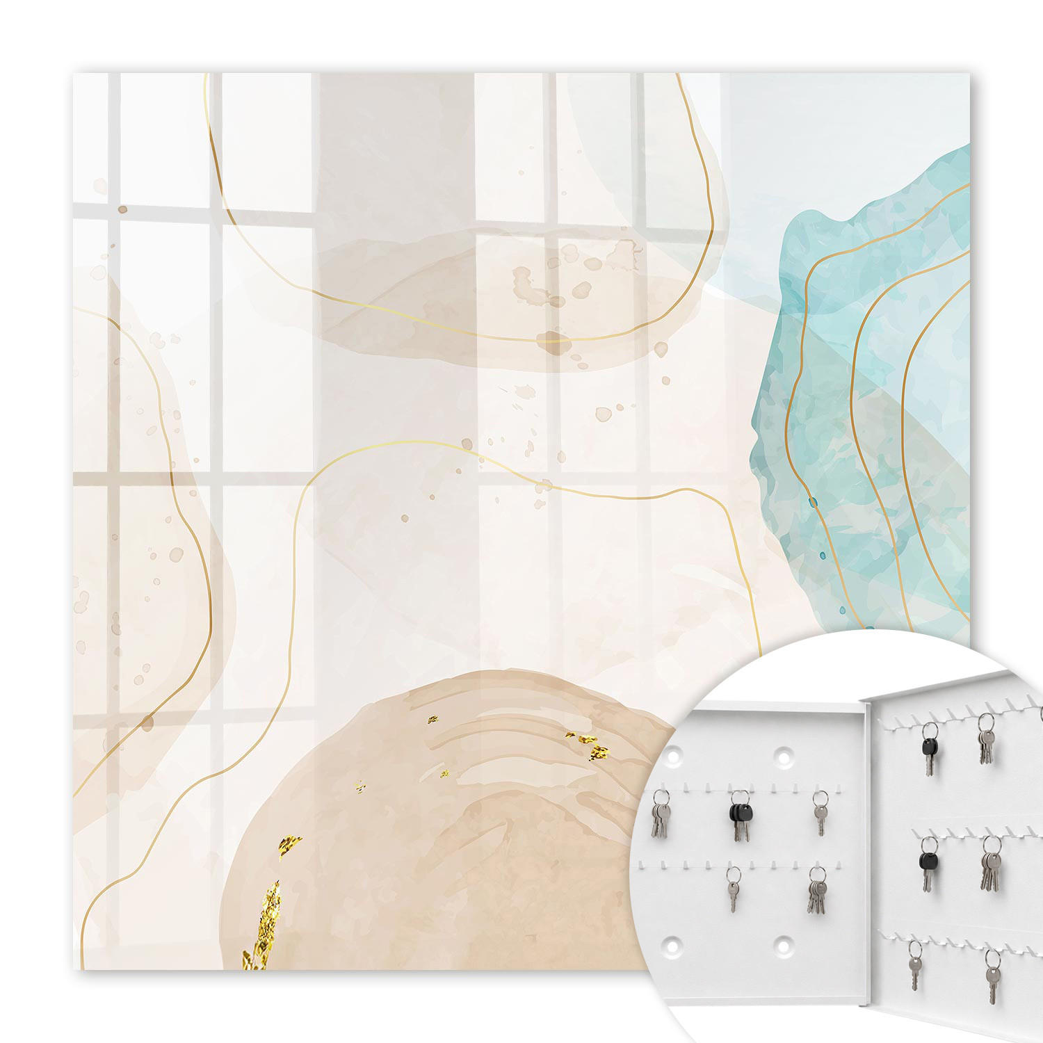 SCHLÜSSELBOX Weiß 30x30 cm – Türöffnung nach rechts - Subtile Abstraktion - Beige, Metall (30/30/5cm) - TULUP