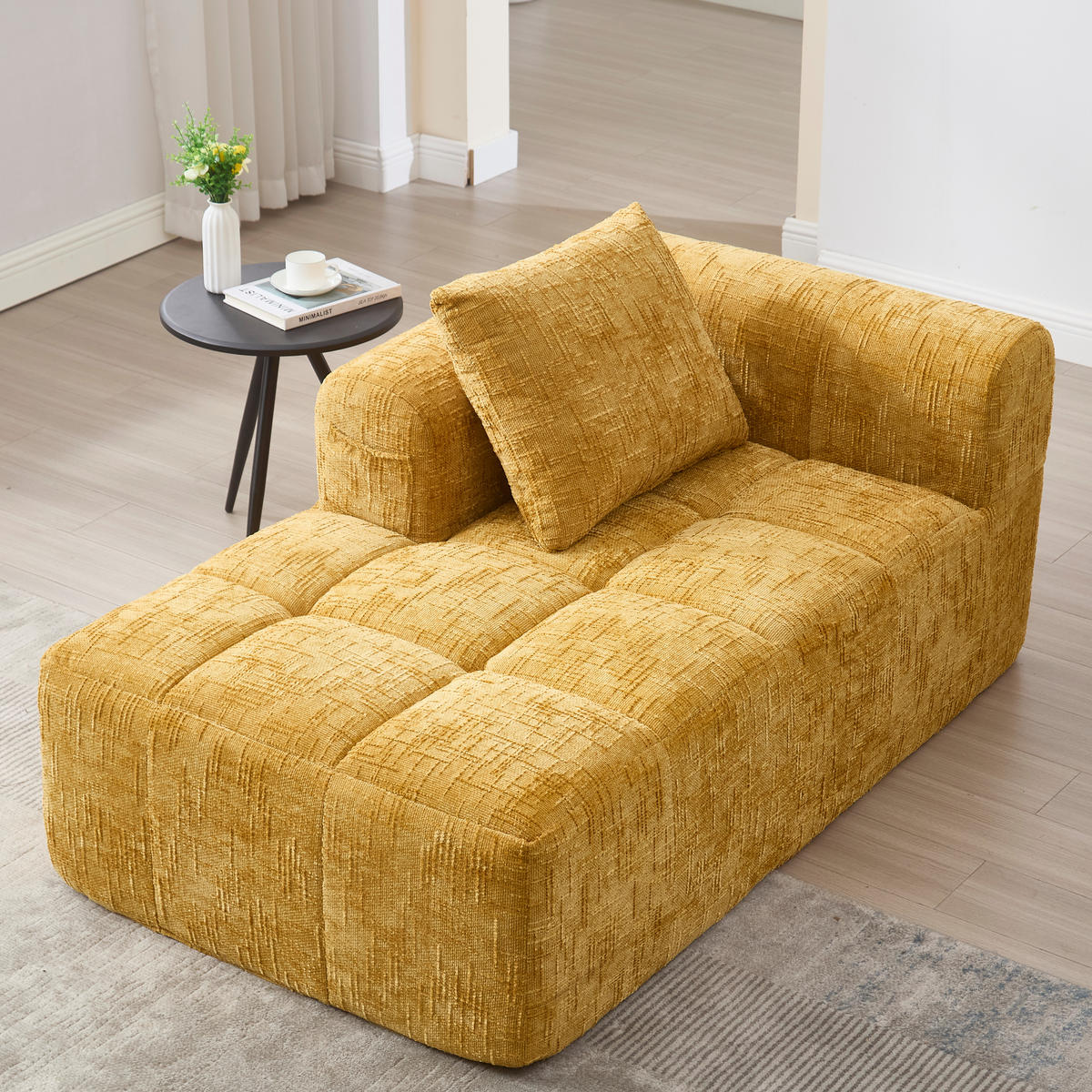 RÉCAMIERE Chenille Gelb mit Kissen und Seitentaschen - Gelb, Textil (158/60/90cm) - WISHDOR
