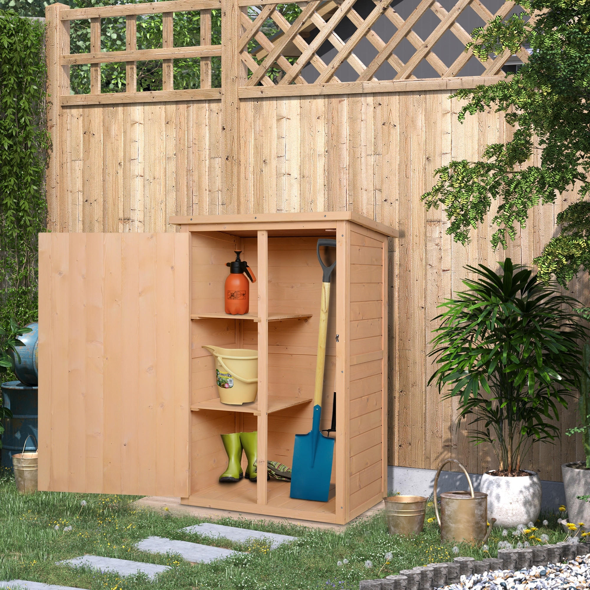 GARTENHAUS Geräteschuppen mit Regalböden, Lagerschuppen für Garten, Tanne, Naturholz - Fichtefarben, Holz (56/115/75cm) - Outsunny