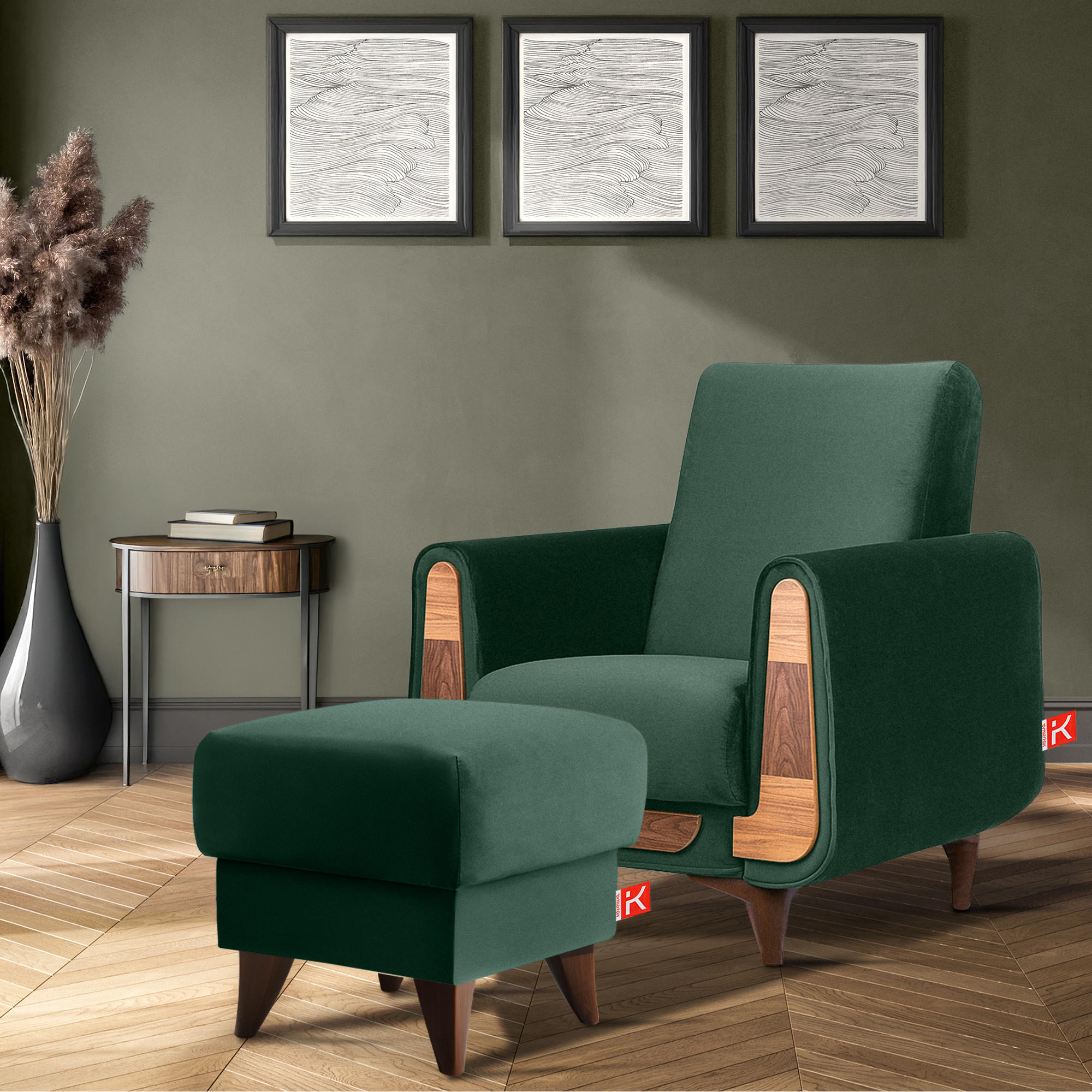 Thumbnail - Konsimo® Hocker, Dunkelgrün, Textil, 53x49x53 cm, Wohnzimmer, Hocker, Sitzhocker