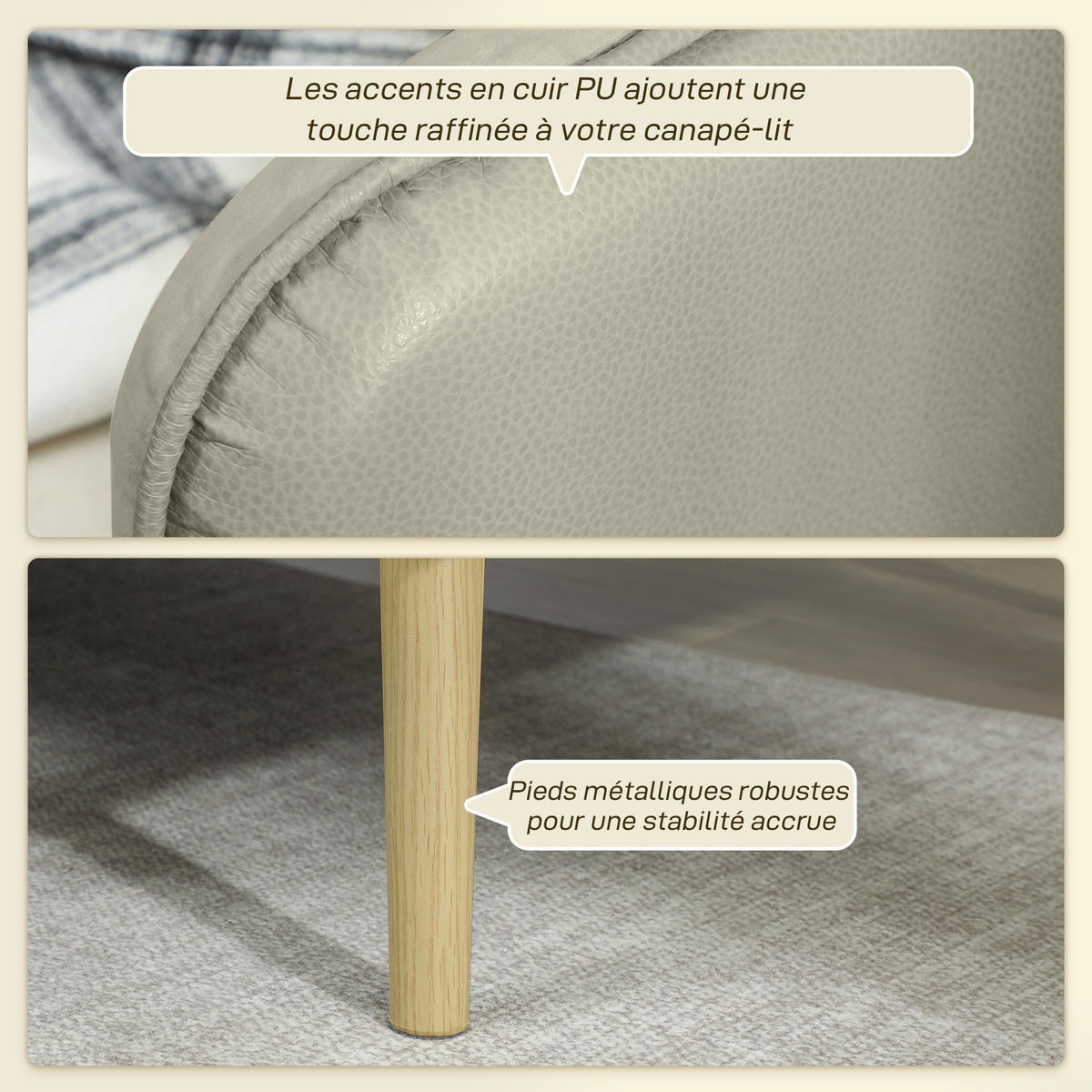 SCHLAFSOFA DE-13497 3-in-1, Klick-Klack-Mechanismus Beige - Beige, Textil (185/83/84cm) - ComfortXL