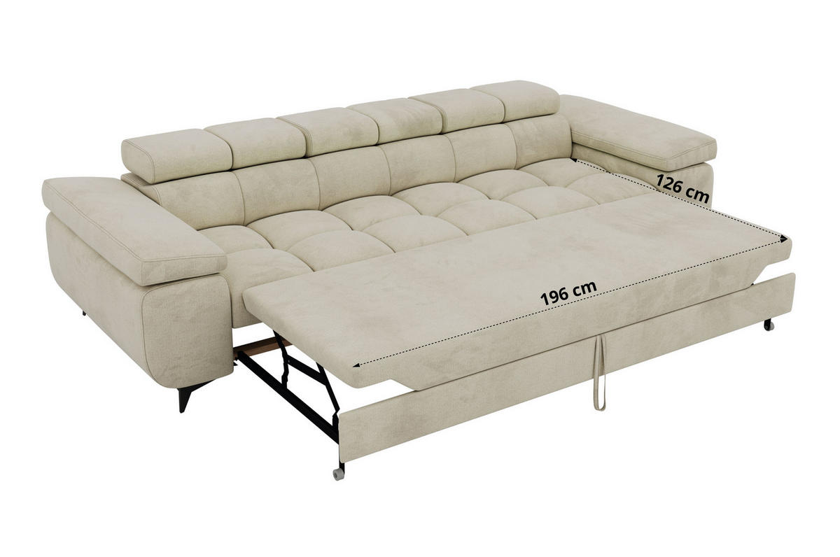 TŘÍMÍSTNÁ POHOVKA NIDELLO - Béžová Samet - černá/béžová, kov/textil (260/70/97cm) - MKS