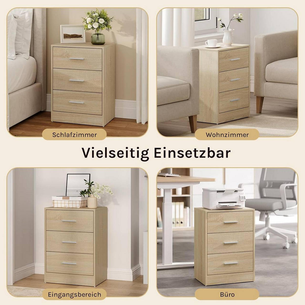 NACHTTISCH 2er Set, 39x54x28 cm, Helle Eiche - Eichefarben, Holzwerkstoff (39/54/28cm) - Woltu