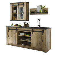 KÜCHENBLOCK in Used Wood Vintage 200 cm, Küchenschrank Set 3-teilig, mit Schiebetüren und Soft-Close - Anthrazit/Schwarz, Glas/Holzwerkstoff (200/200/64cm) - Furn.Design