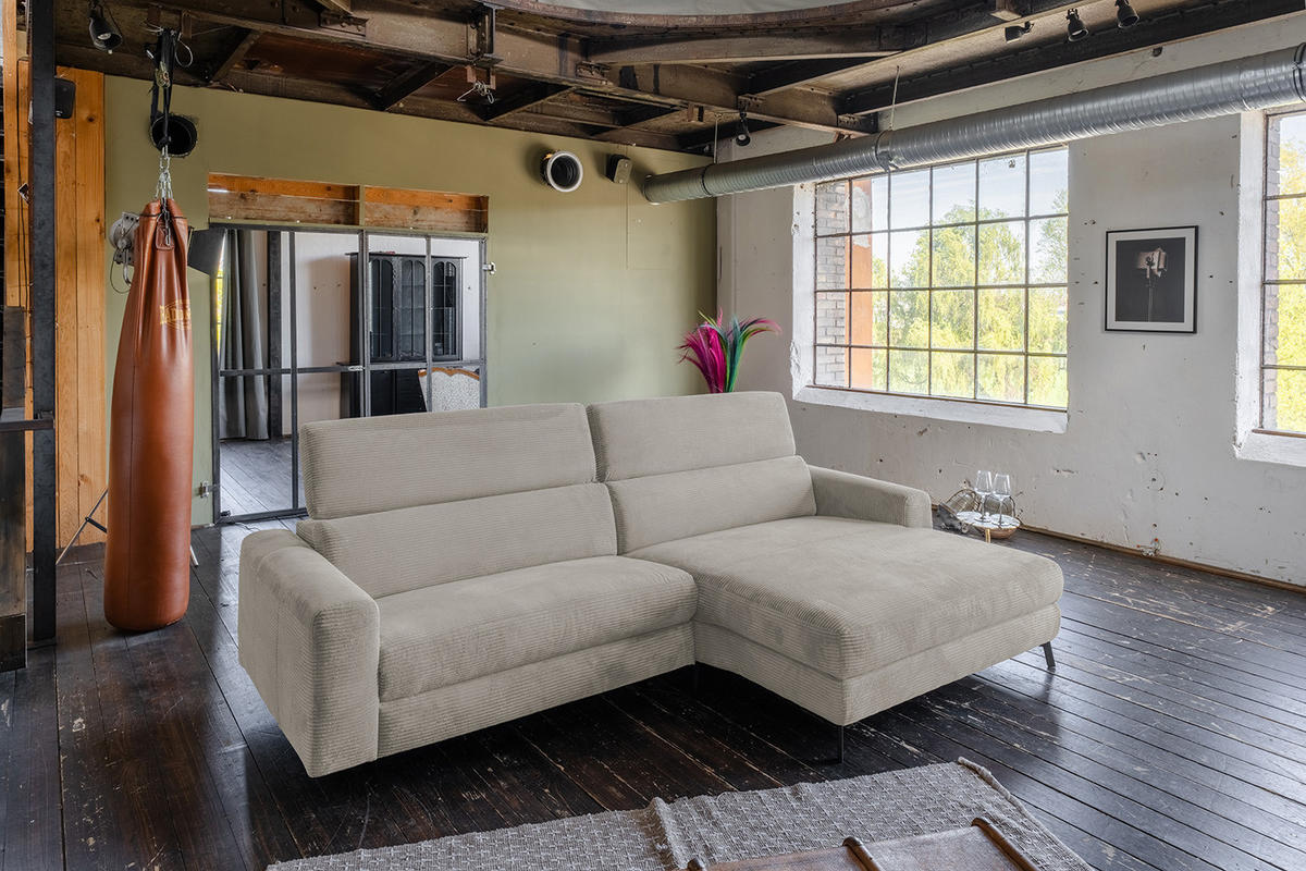 ECKSOFA LAISKA Steingrau Cord - Beige/Schwarz, Textil/Metall (282/177cm) - KAWOLA