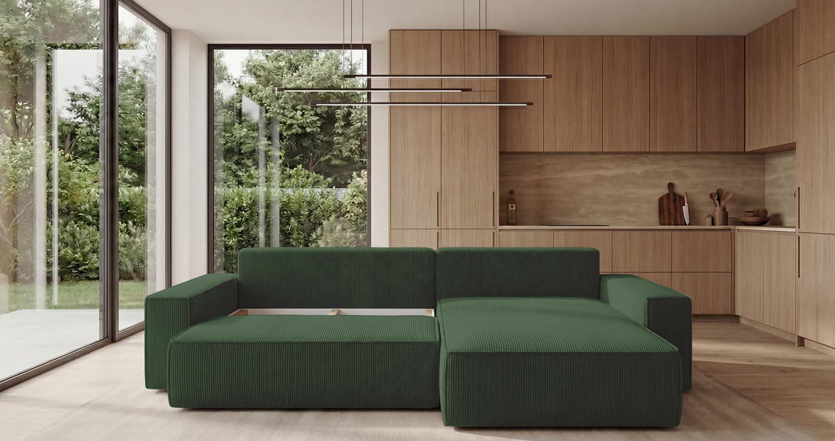 ECKSOFA California mit Schlaffunktion Grün Rechts - Grün, Textil (280/184cm) - Cornero