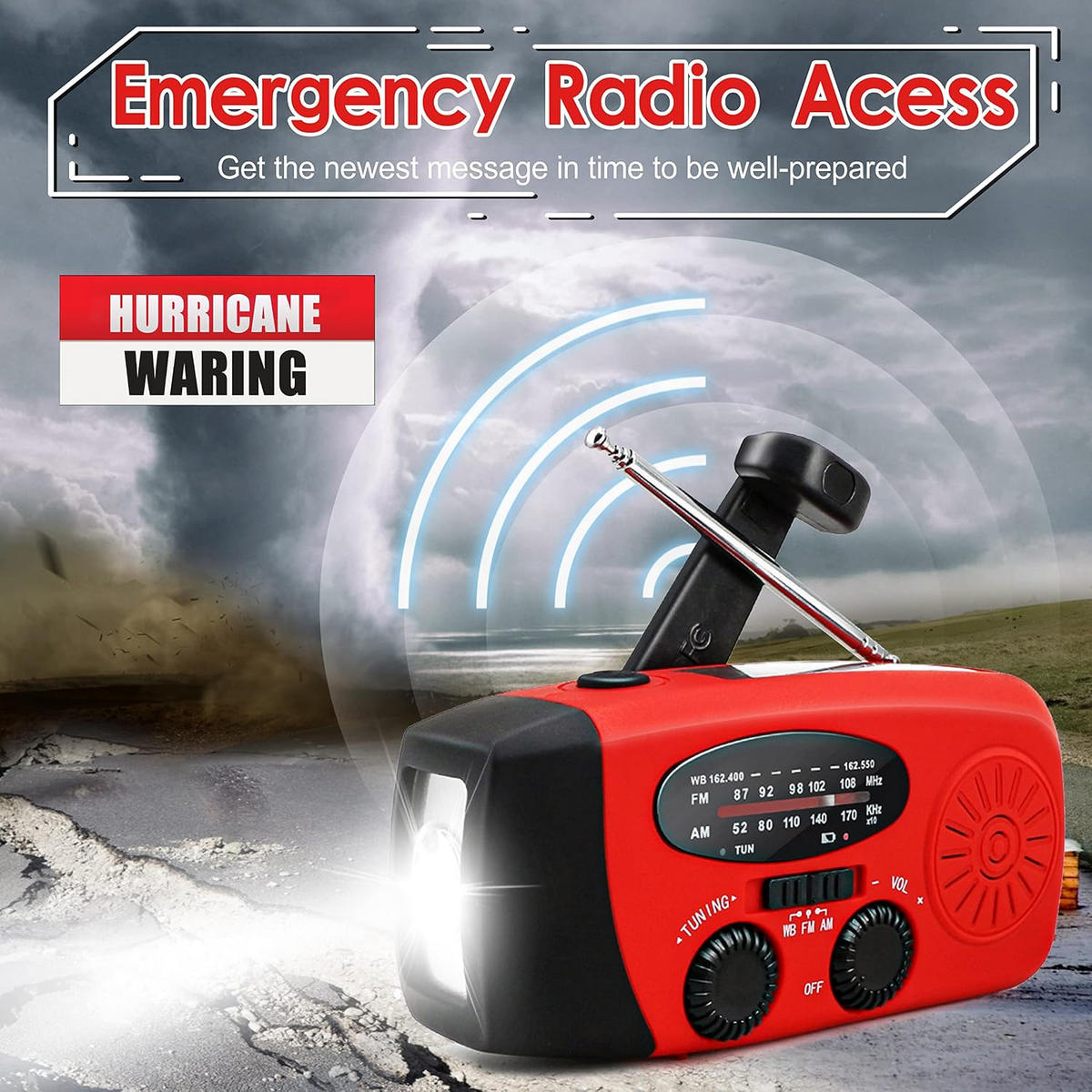 RADIO – NOAA AM/FM – Handkurbel-Generator / LED-Taschenlampe / 2000-mAh-Powerbank – Rot - Rot, Kunststoff (12.7/4.57/6cm) - DCA