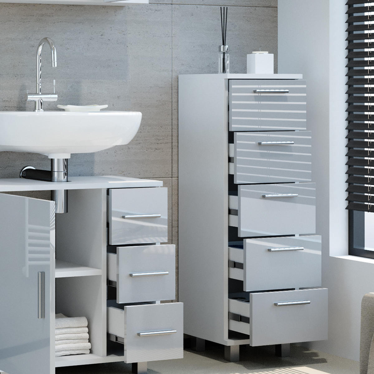 Weiß Hochglanz, Holzwerkstoff (30/95/30cm) - Vicco