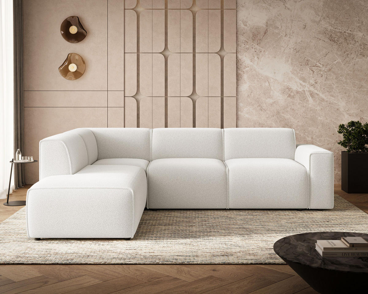 ECKSOFA Eluno Weiß Links - Schwarz/Weiß, Holz/Kunststoff (220/292cm) - Graingold