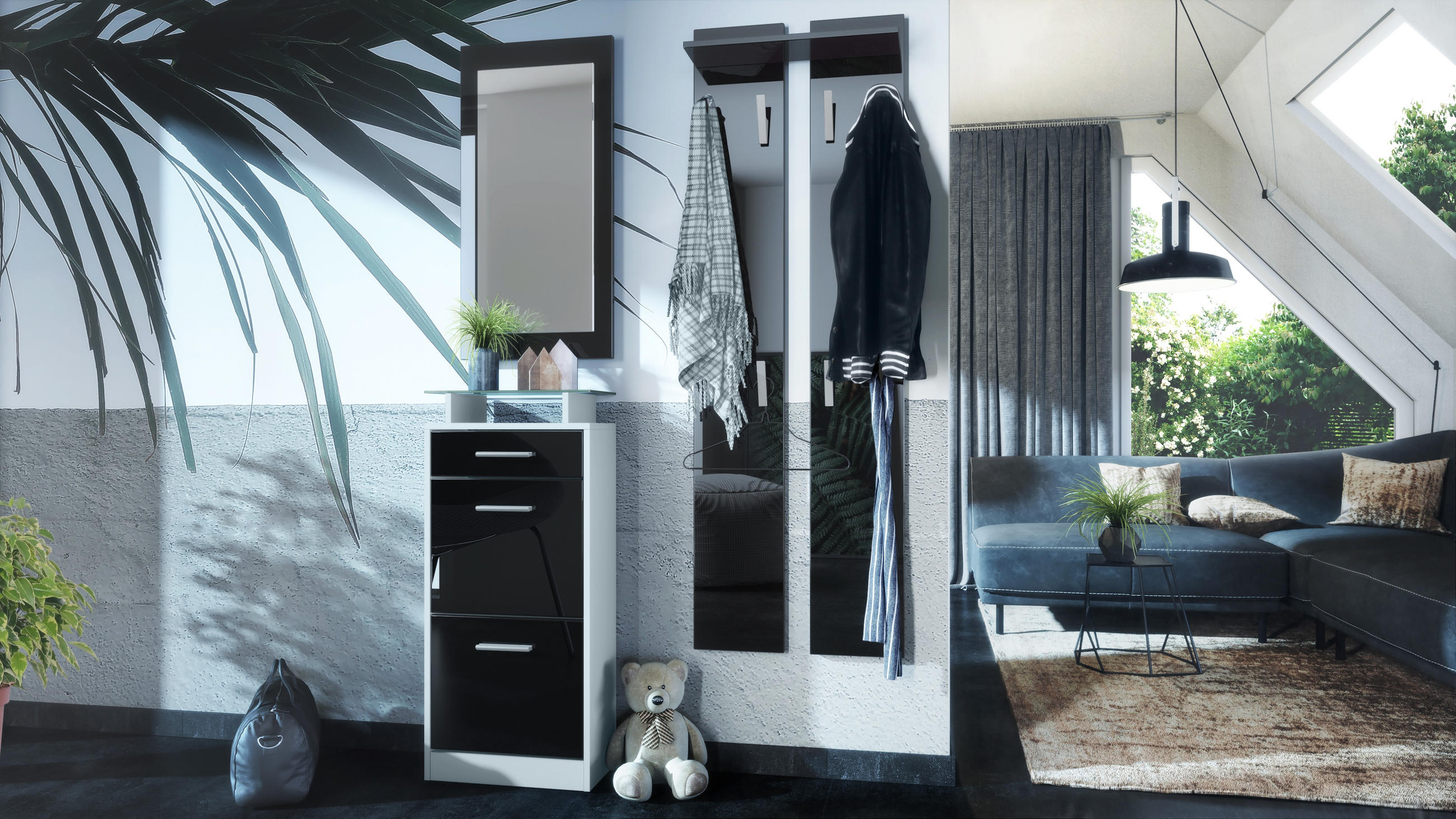 GARDEROBE Loret Front in Schwarz Hochglanz - Schwarz Hochglanz, Holzwerkstoff (140/200/23cm) - Vladon