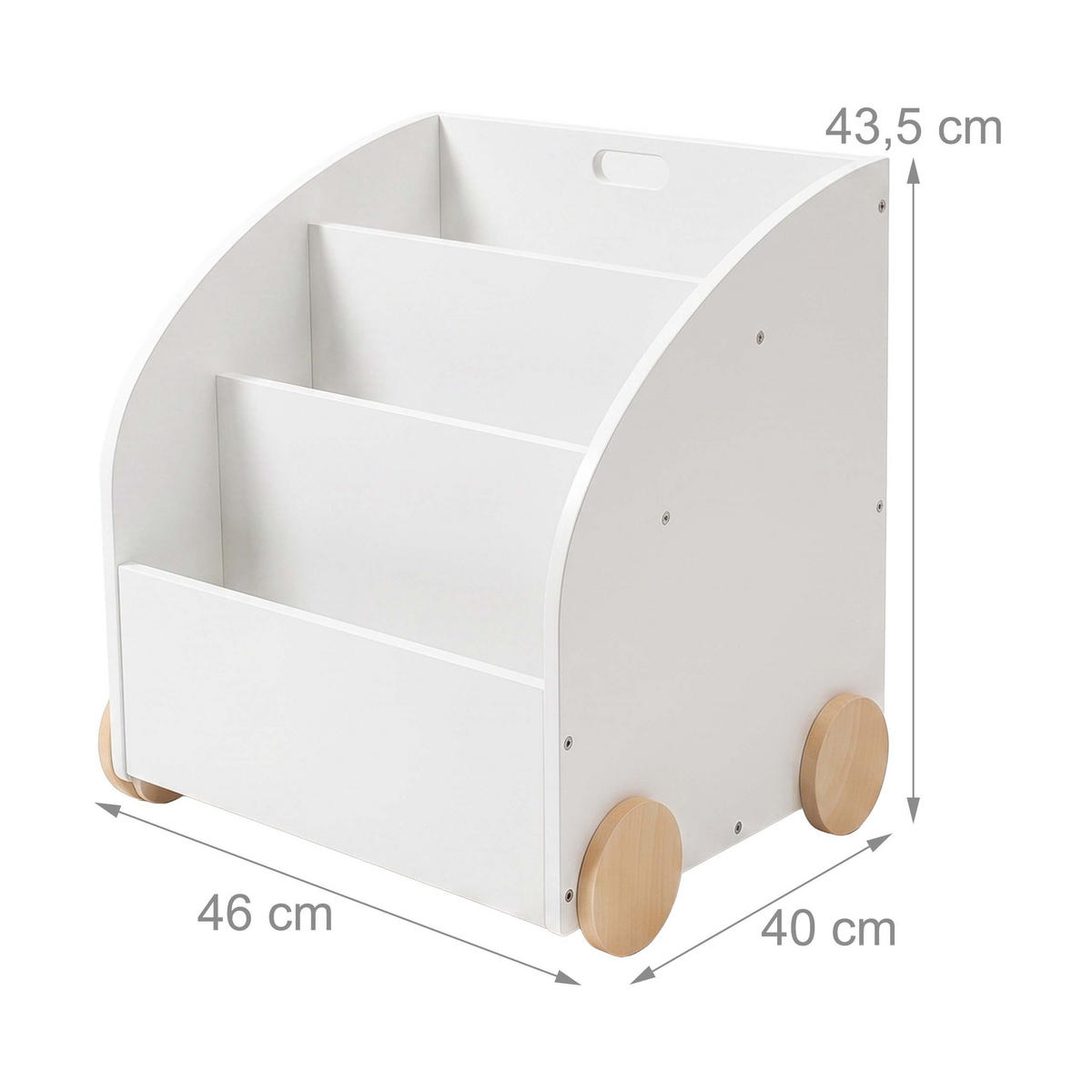 BIBLIOTECĂ Alb natural copii 3-compartimente cu roți - alb, compozit lemnos (46/43.5/40cm) - Relaxdays
