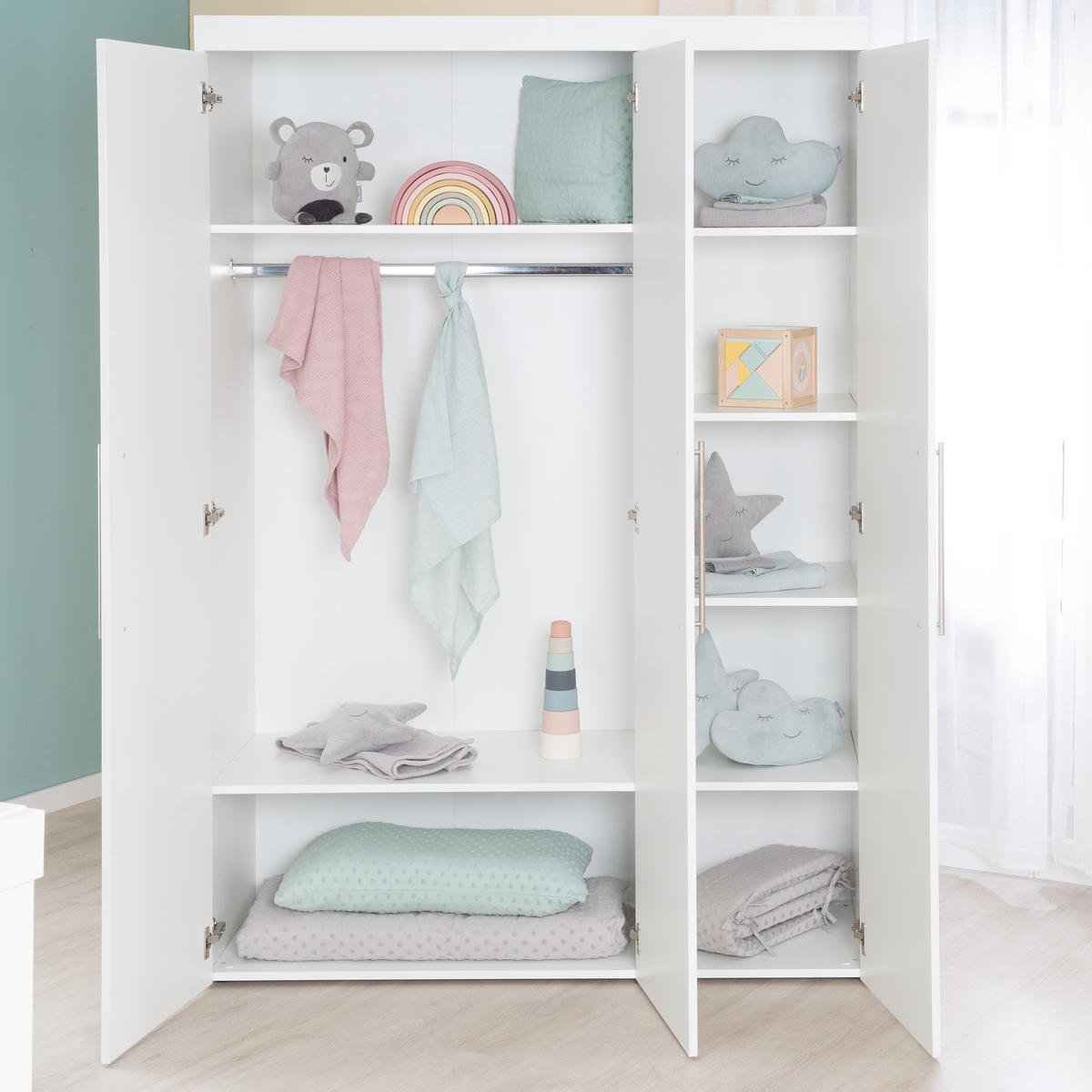 BABYZIMMER-SET Kimi 3-teilig - Silberfarben/Weiß, Holzwerkstoff/Metall (138/195/52.5cm) - Roba