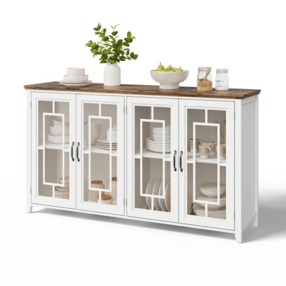 SIDEBOARD weiß aus MDF mit Retro-Holzmaserung-Platte 160 × 40 × 86 cm - Weiß, Holzwerkstoff (160/86/40cm) - Luhomfu