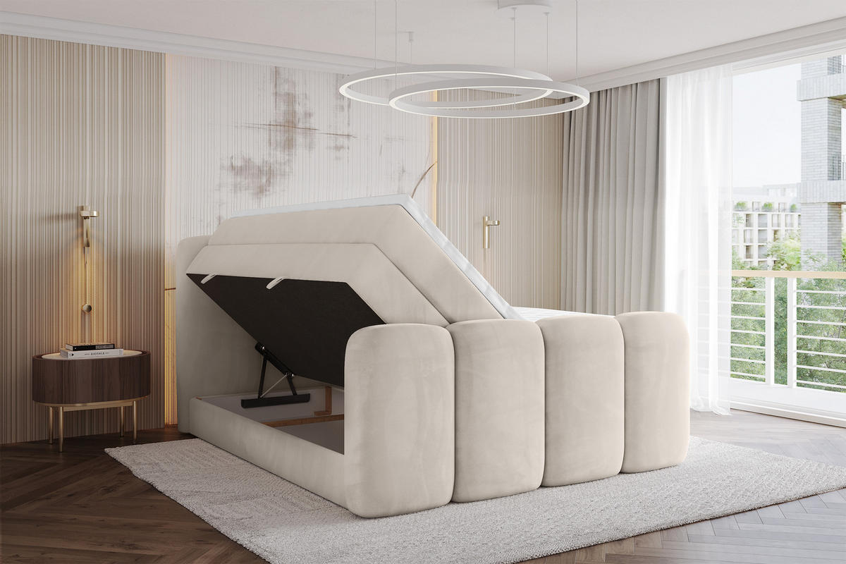 BOXBETT mit Matratze H3|H4 - NINA-Z KING - 160x200 cm - Beige - Champagner, Holzwerkstoff (160/200cm) - ALTDECOR