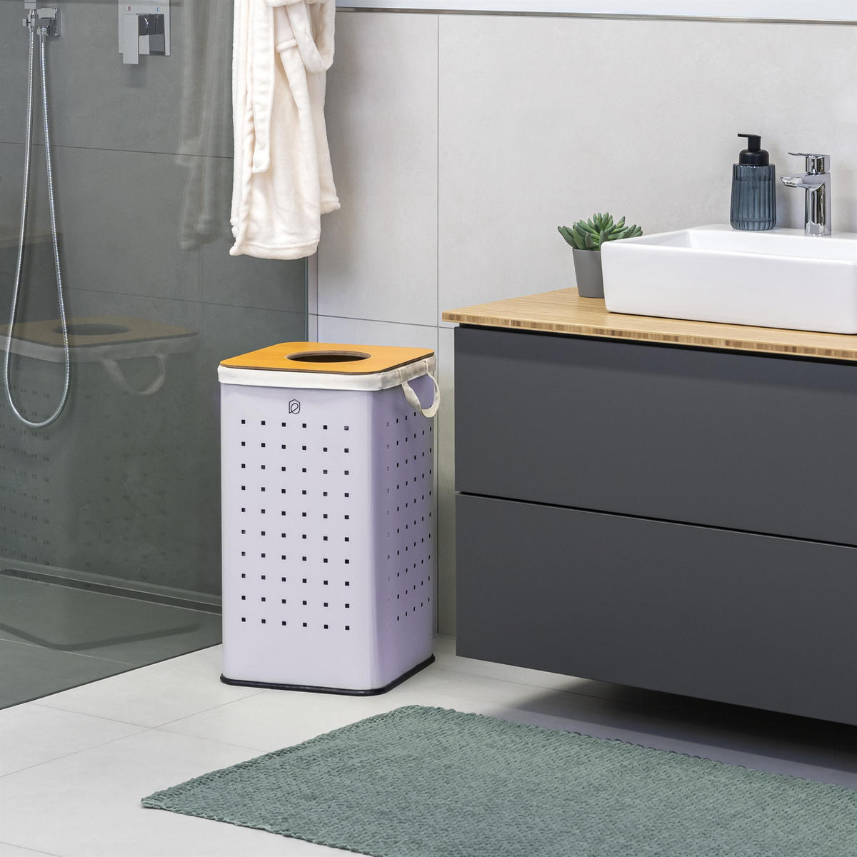 WÄSCHETONNE 50 Liter, lila - Lila, Metall (32/58/32cm) - eluno