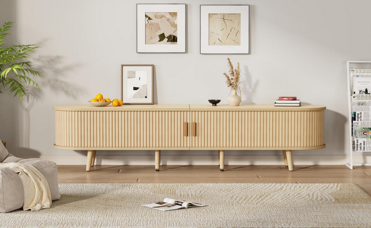 LOWBOARD 175/40/42 cm in hellem Walnussholz aus MDF mit 2 Schubladen und Schiebetüren - Alteiche, Holzwerkstoff (40/42/170cm) - OKMYHOME