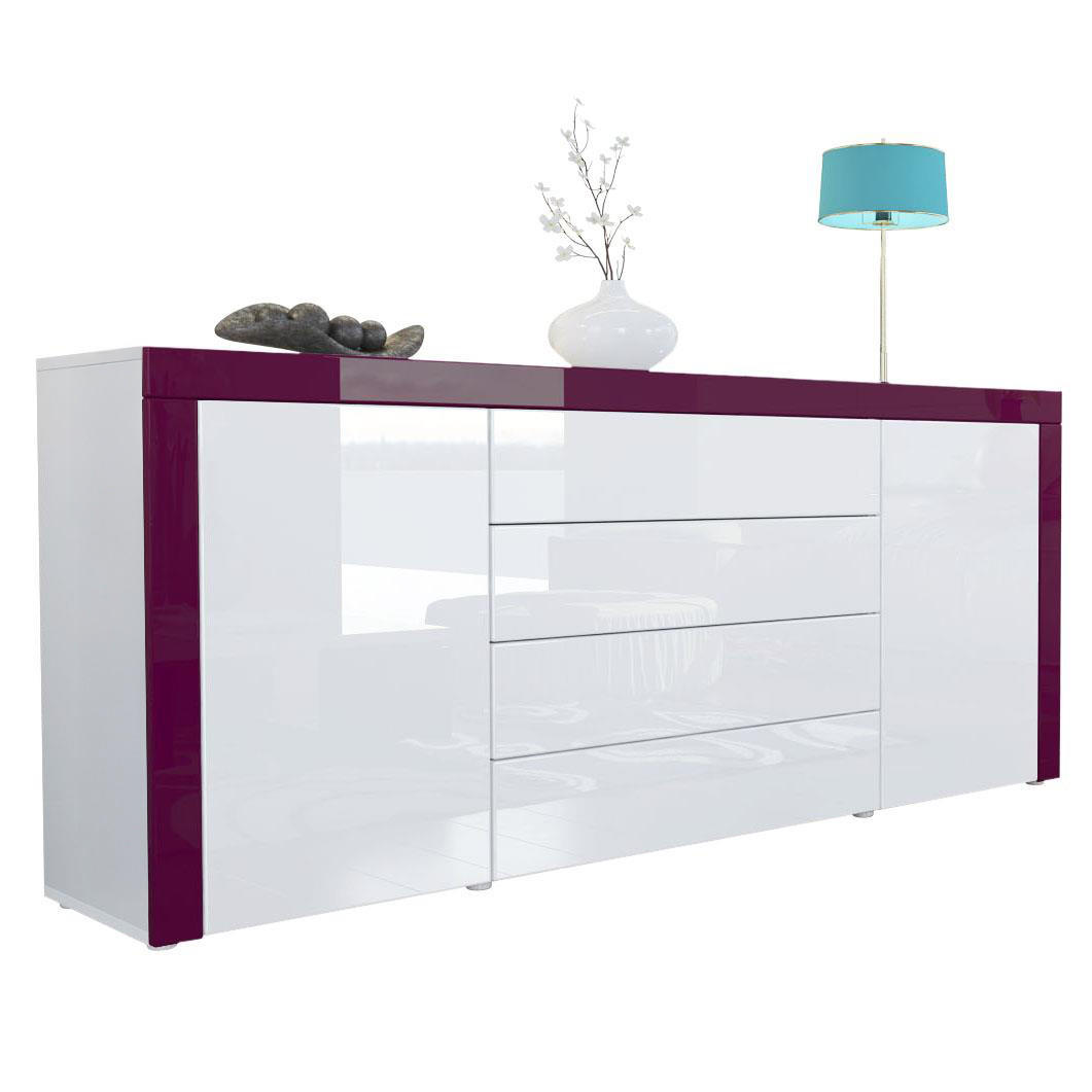 SIDEBOARD La Paz Weiß Hochglanz / Brombeer Hochglanz - Weiß Hochglanz, Holzwerkstoff (167/72/35cm) - Vladon