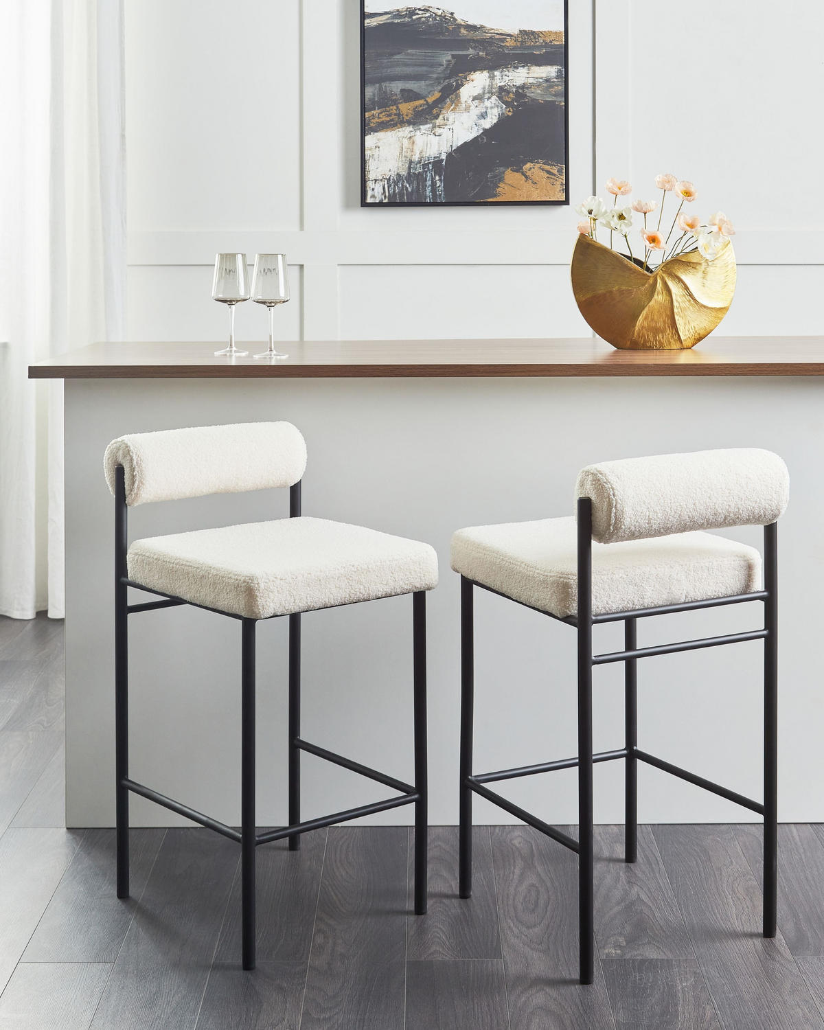 BARSTÜHLE 2er-Set Weiß Amaya - Creme/Schwarz, Textil (42/82/42cm) - Beliani