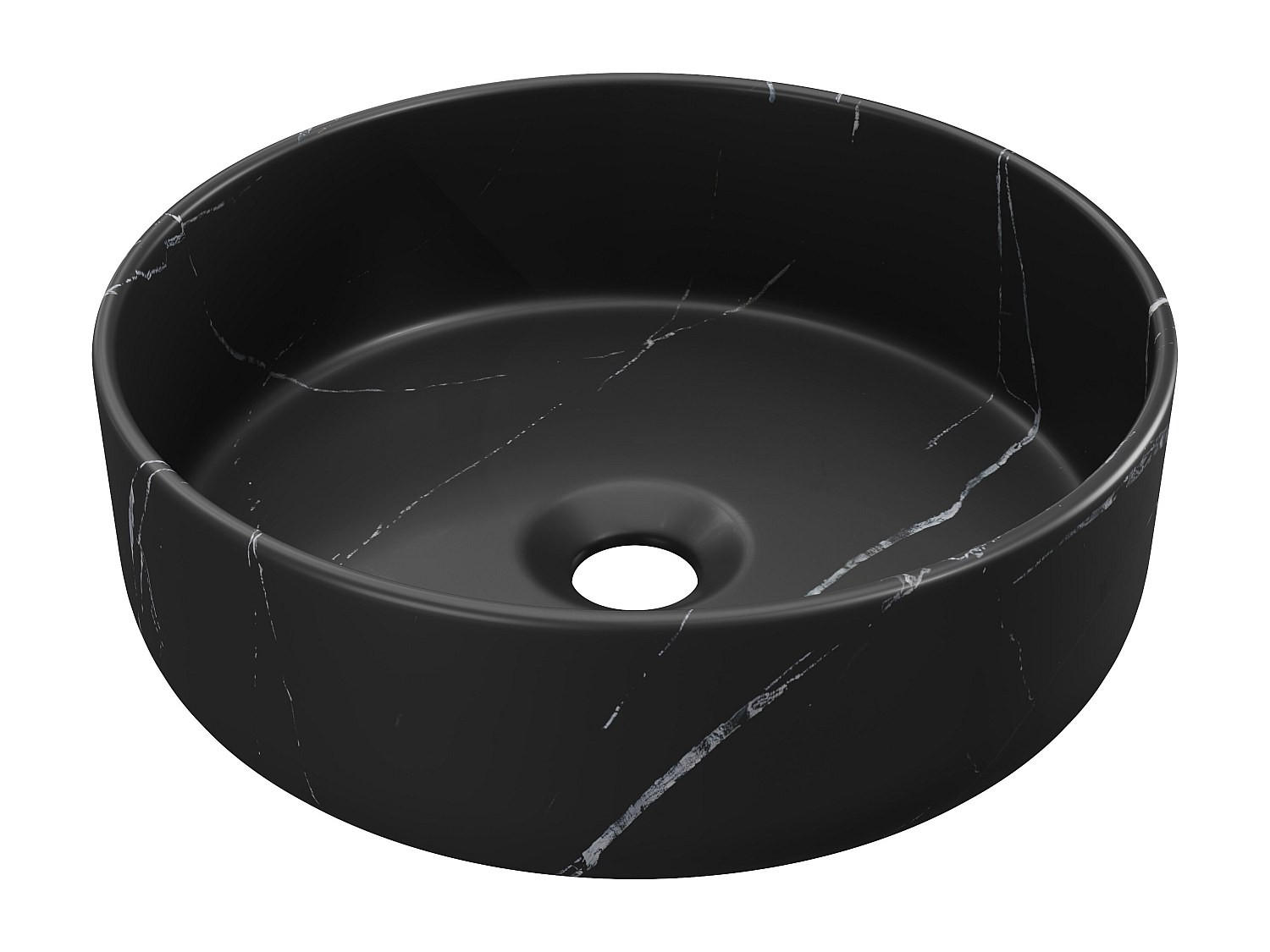 AUFSATZWASCHBECKEN rund - Schwarz - Marmor-Optik - Keramik - 36 cm - VIAMARBA - Schwarz, Keramik (36/12/36cm) - Vente-Unique