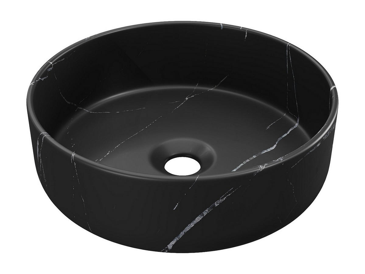 AUFSATZWASCHBECKEN rund - Schwarz - Marmor-Optik - Keramik - 36 cm - VIAMARBA - Schwarz, Keramik (36/12/36cm) - Vente-Unique