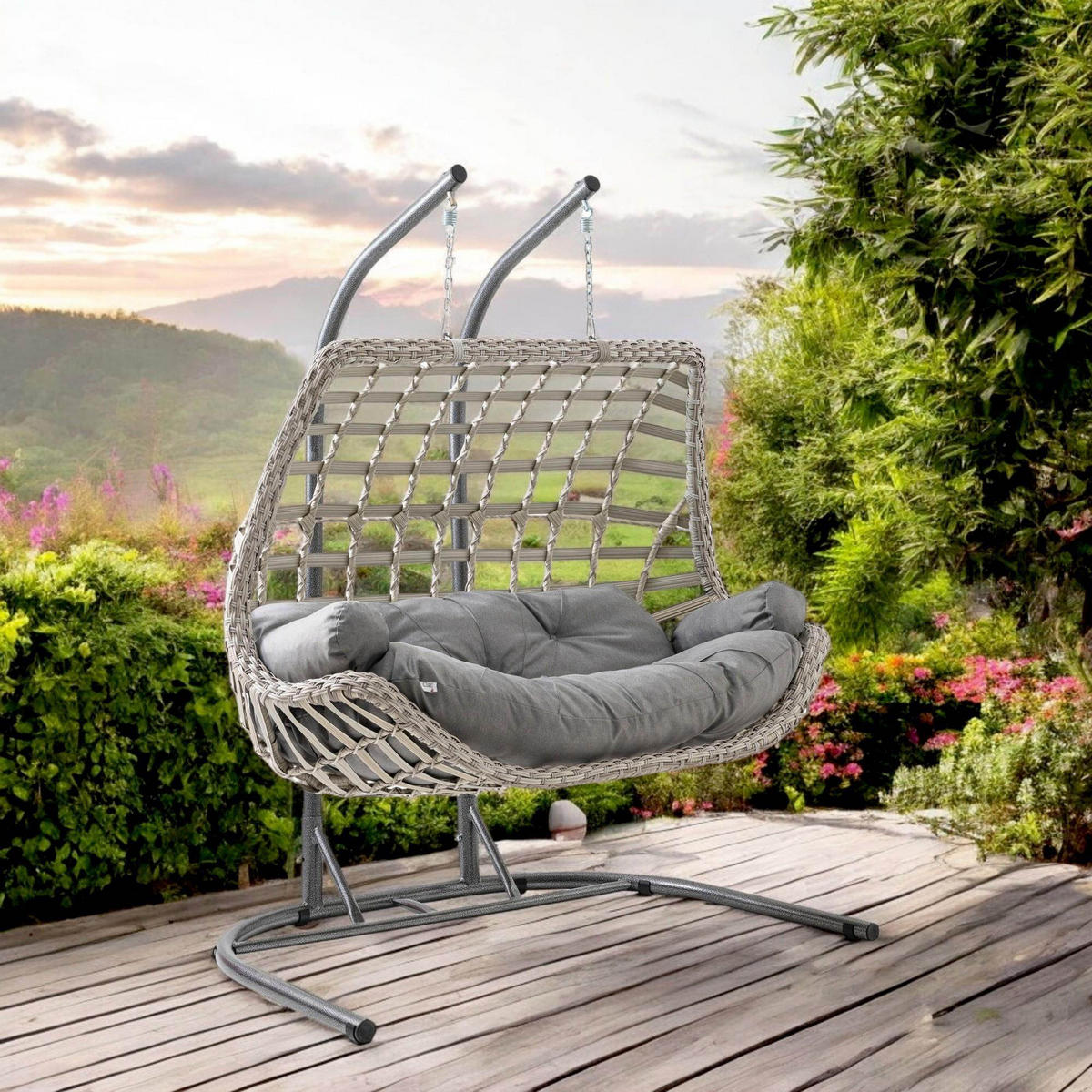 HÄNGESESSEL mit Gestell Rattan Cunda - Weiß, Metall (90/214/173cm) - Gowoll