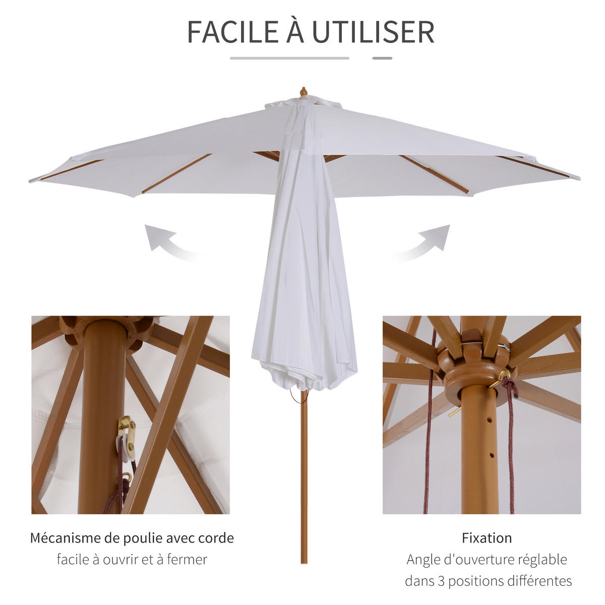 SONNENSCHIRM DE-11363 doppeltes Dach, Holz, Ø 3 m Weiß - Weiß, Holzwerkstoff (300/300cm) - ComfortXL