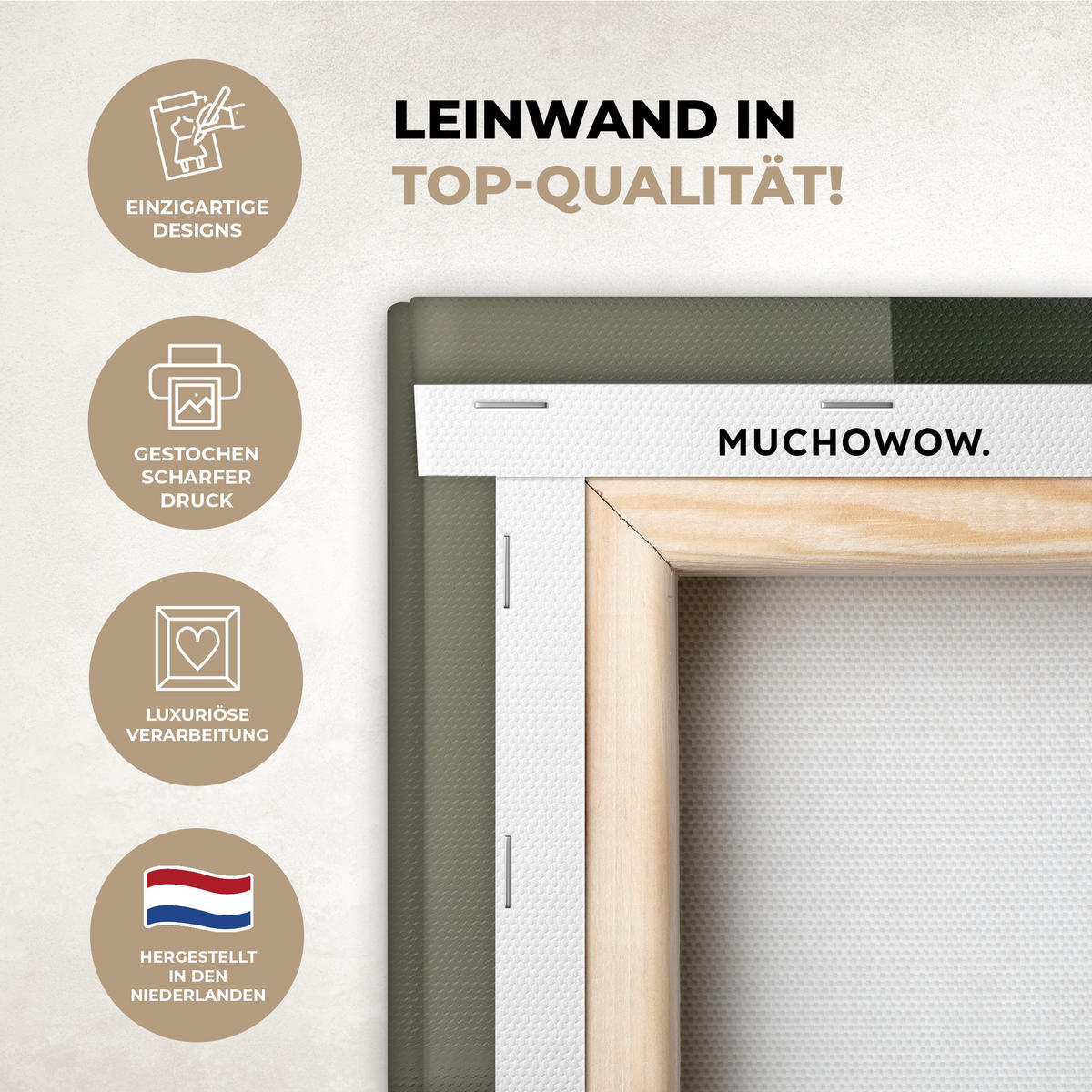 LEINWANDBILD Japandi - Grün - Abstrakt - Modern Wandbilder 80x60 cm - Salbeigrün, Textil (80/60cm) - MuchoWow