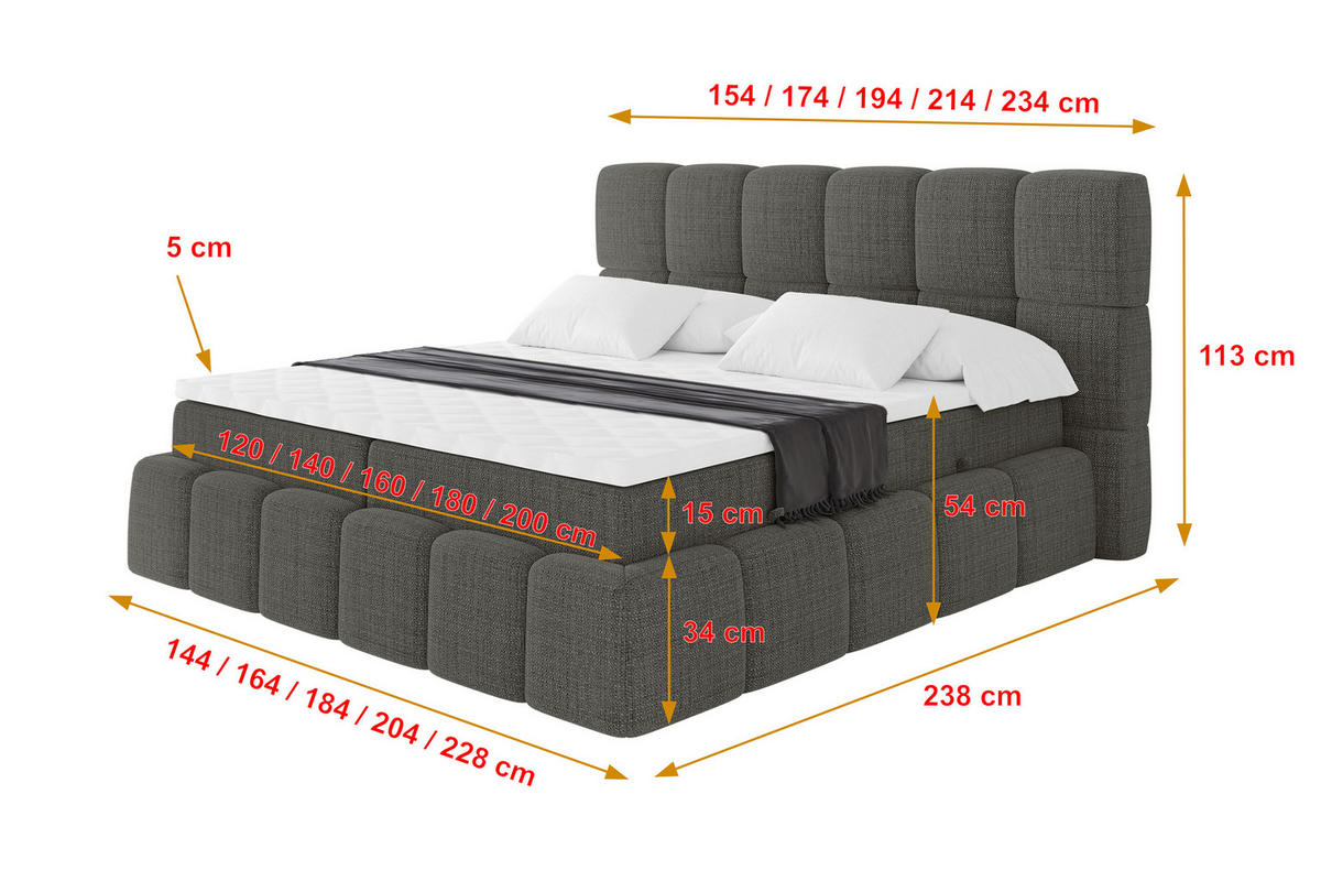 BOXBETT - AURI-H3 - 200x200 Grau Aragon - Graubraun, Holzwerkstoff (200/200cm) - ALTDECOR
